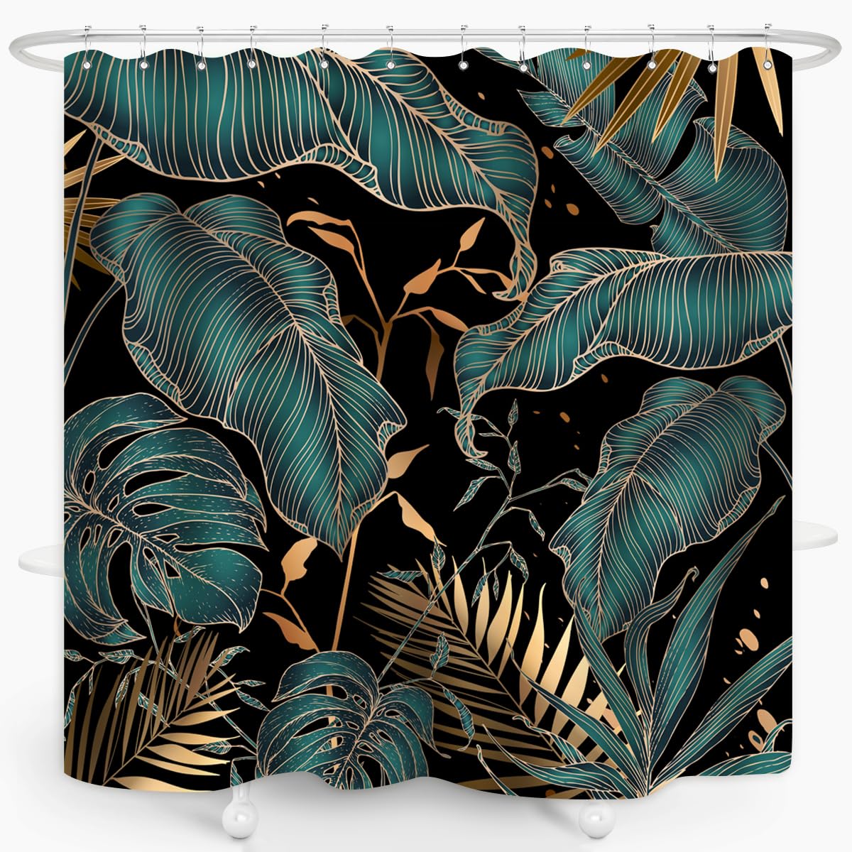 Zxmbf Green Gold Tropical Palm Leaves Shower Curtain Abstract Banana Leaf Modern Botanical Plant Nature Aesthetic Emerald Green