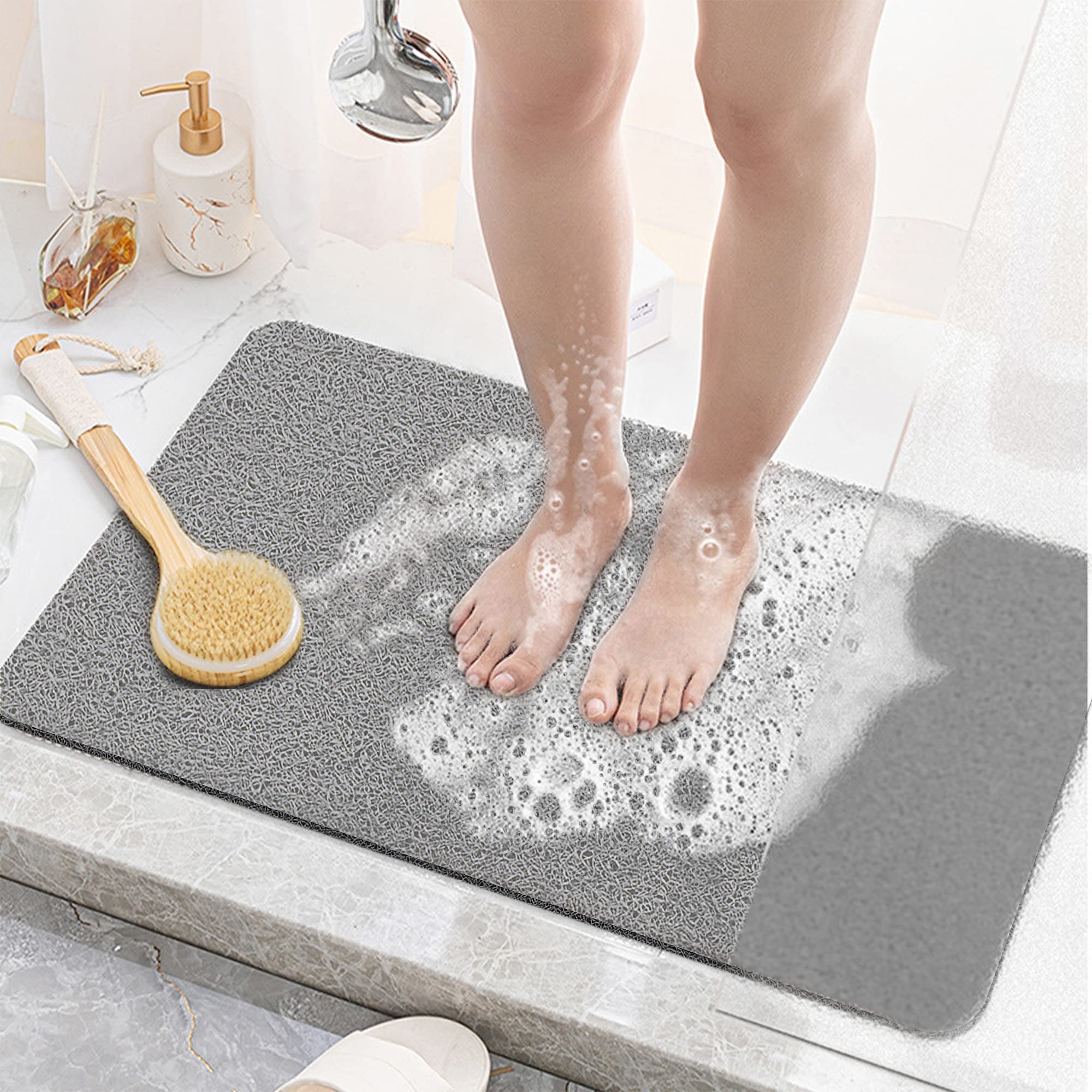 Bathroom Shower Mat Non-Slip Soft Pvc Supportive Textured Quick Drain Loofah Foot Massage Multifunctional Floor Mat For Home & H