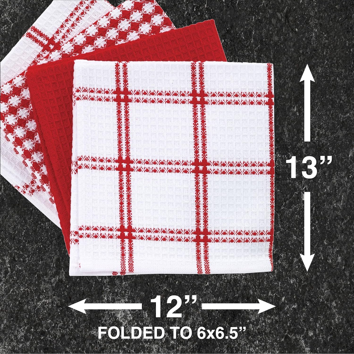 T-fal Premium Waffle Dish Cloths (4-Pack)  12''x13'' Highly Absorbent  Super Soft Long Lasting 100% Cotton Flat Waffle Dish Towel for Washing Dishes  Red