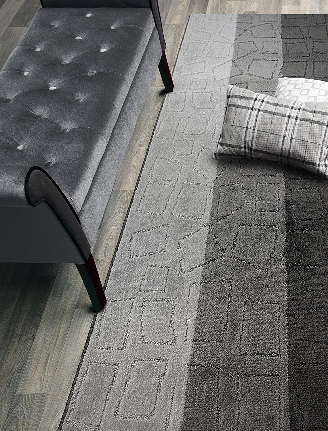 ORFA HOME Custom Size Hallway Runner Rug, Slip Resistant, 26 Inch Wide X Your Choice of Length, Squares Anthracite, 26 Inch X 31