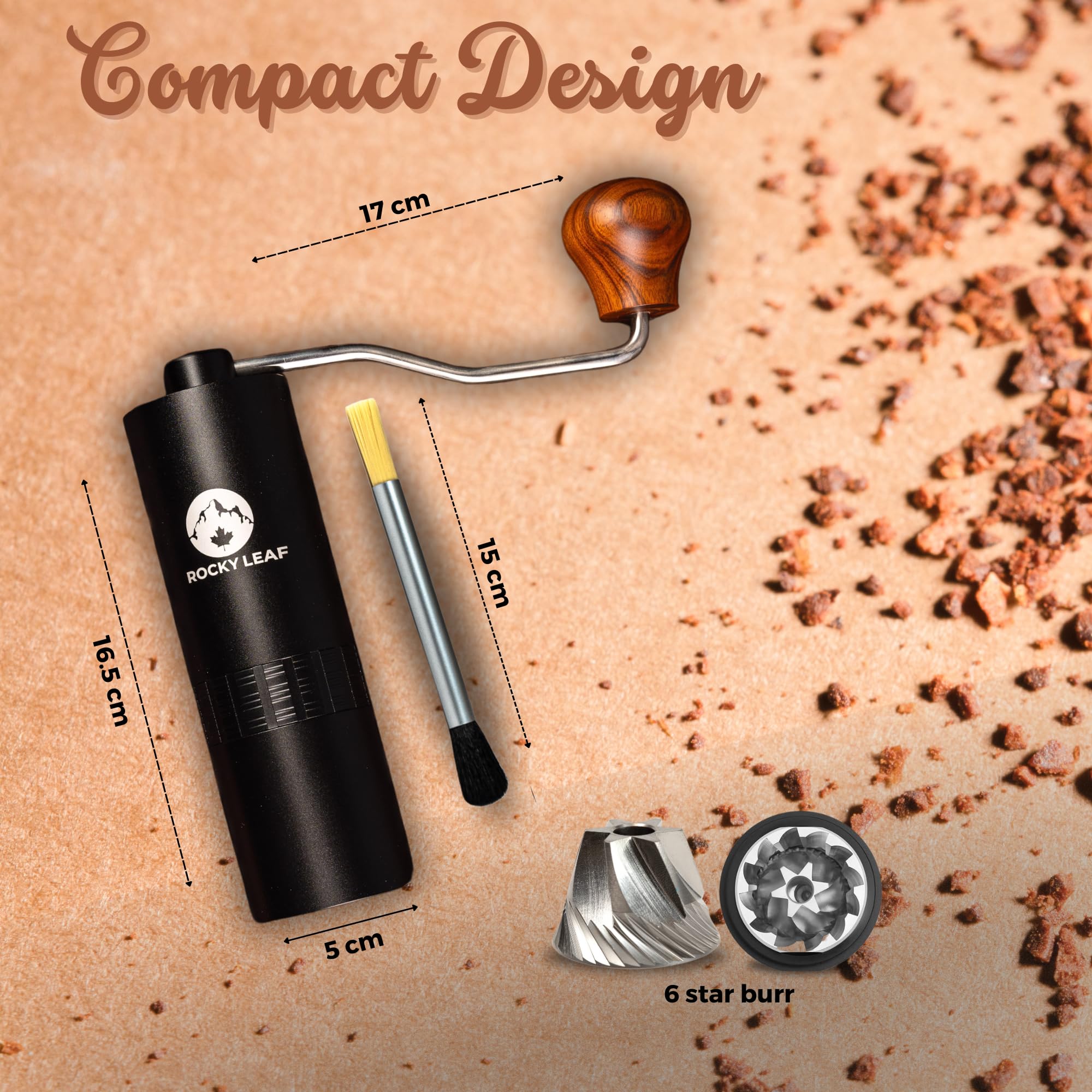 Rocky Leaf Manual Coffee Grinder, Capacity 25G With Adjustable Stainless Steel Burr Coffee Grinder Manual, Faster Grinding Espre