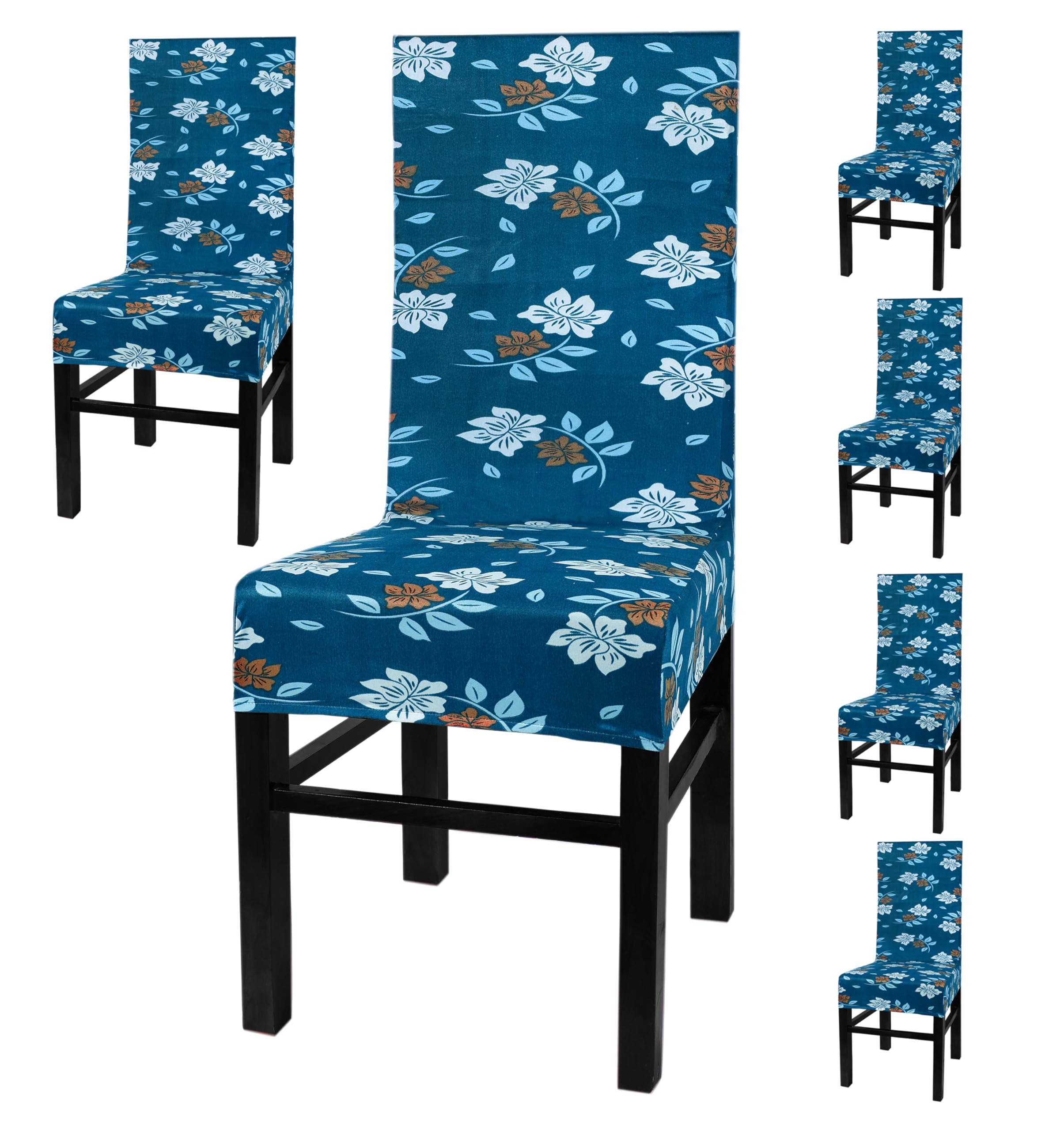 Yellow Weaves Elastic Stretchable Dining Chair Cover, Removable Washable Elastic Floral Printed Dining Chair Covers (Set Of 6, T