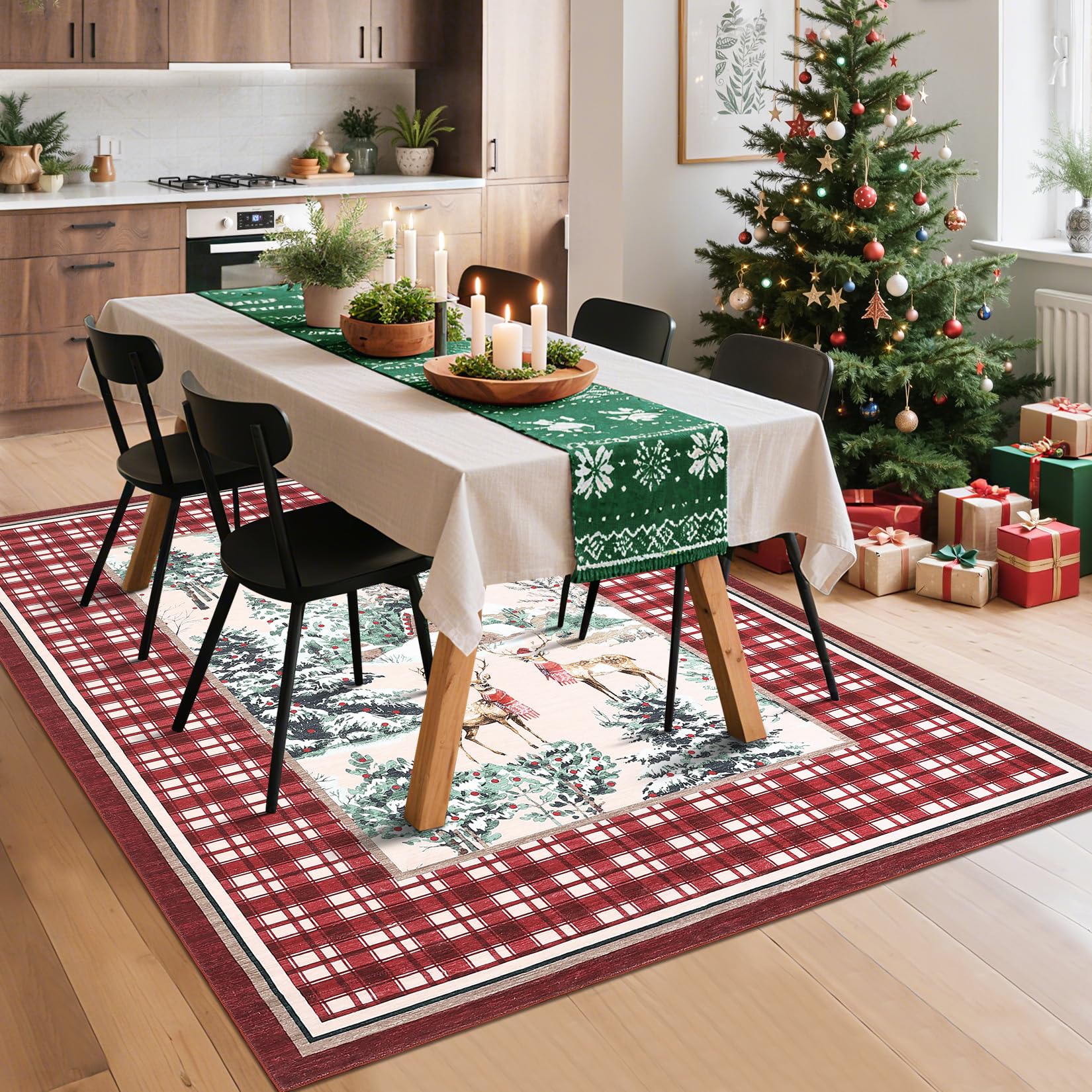 GarveeHome Christmas Washable Runner Rug 2.5x10, Holiday Decor Runners for Kitchen Soft Low Pile Christmas Tree and Deer Rug Non