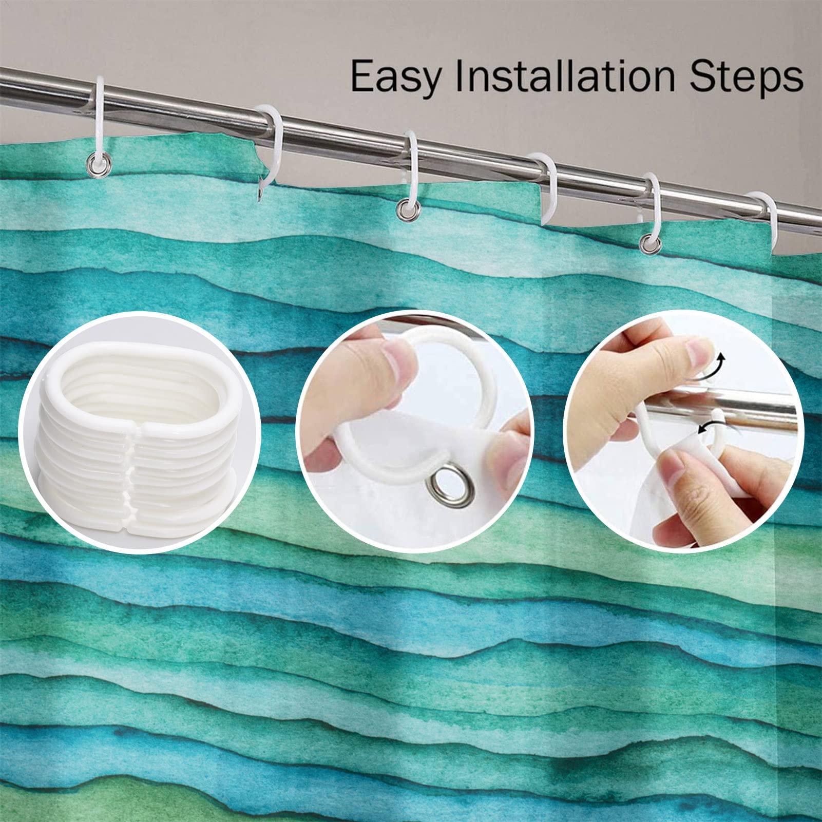 Emvency Shower Curtain Abstract Bright Blue And Green Waves Stripped Watercolor Brush Drawn Waterproof Polyester Fabric 72 X 72