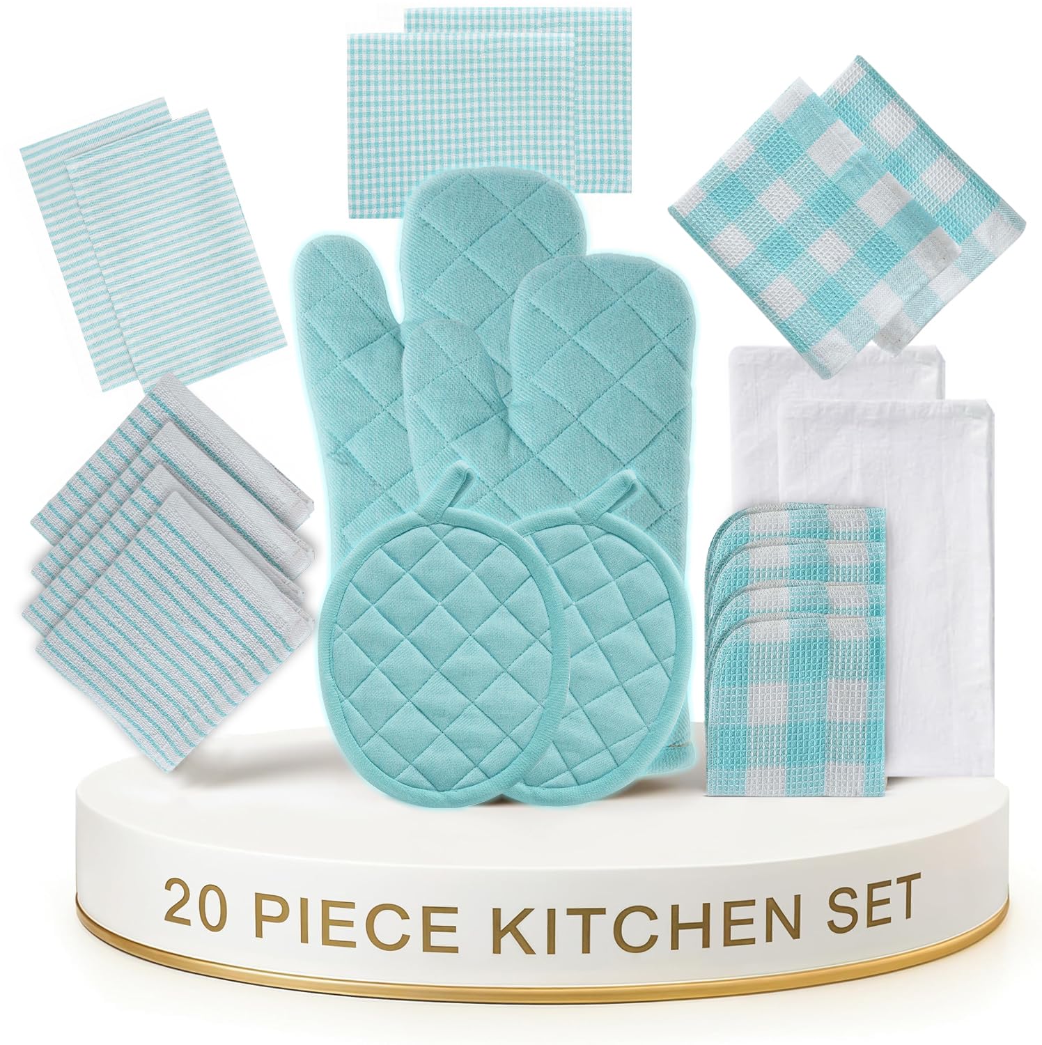 LANE LINEN Kitchen Towels and Dishcloths Sets - 20Pc Kitchen Towel Set, 350 Degree Heat Resistant Oven Mitts & Pot Holder, Reusa