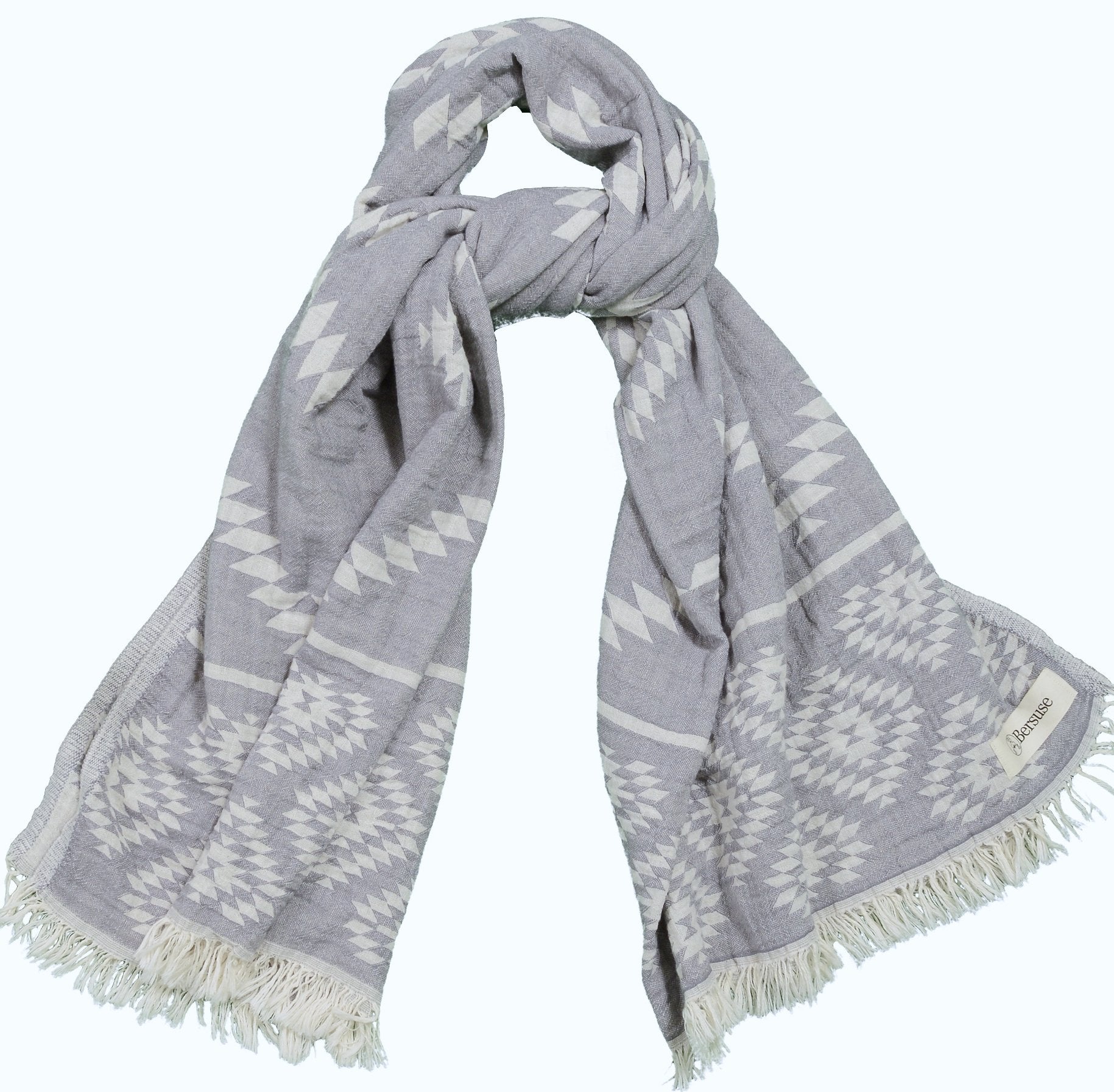 Bersuse 100% Cotton Teotihuacan Turkish Towel Beach Towel Bath Towel Dual Layer Peshtemal Beach Blanket Beach Essentials - 37X70