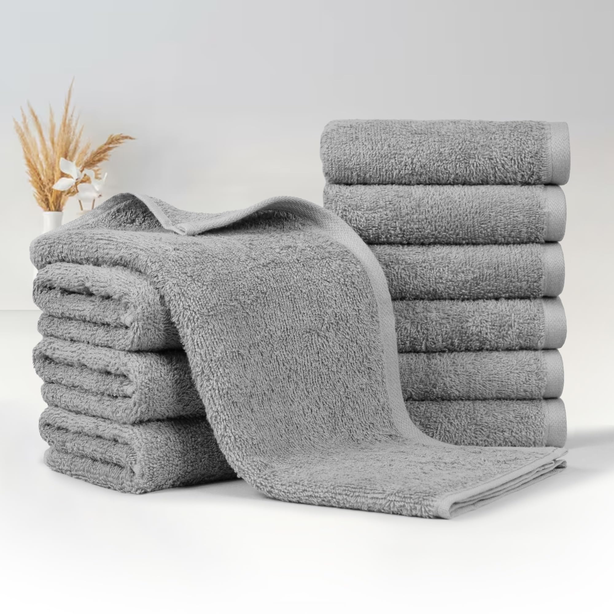Amazon Basics Soft and Thick Cotton Hand Towels, 16 x 26, Gray, 12-Pack