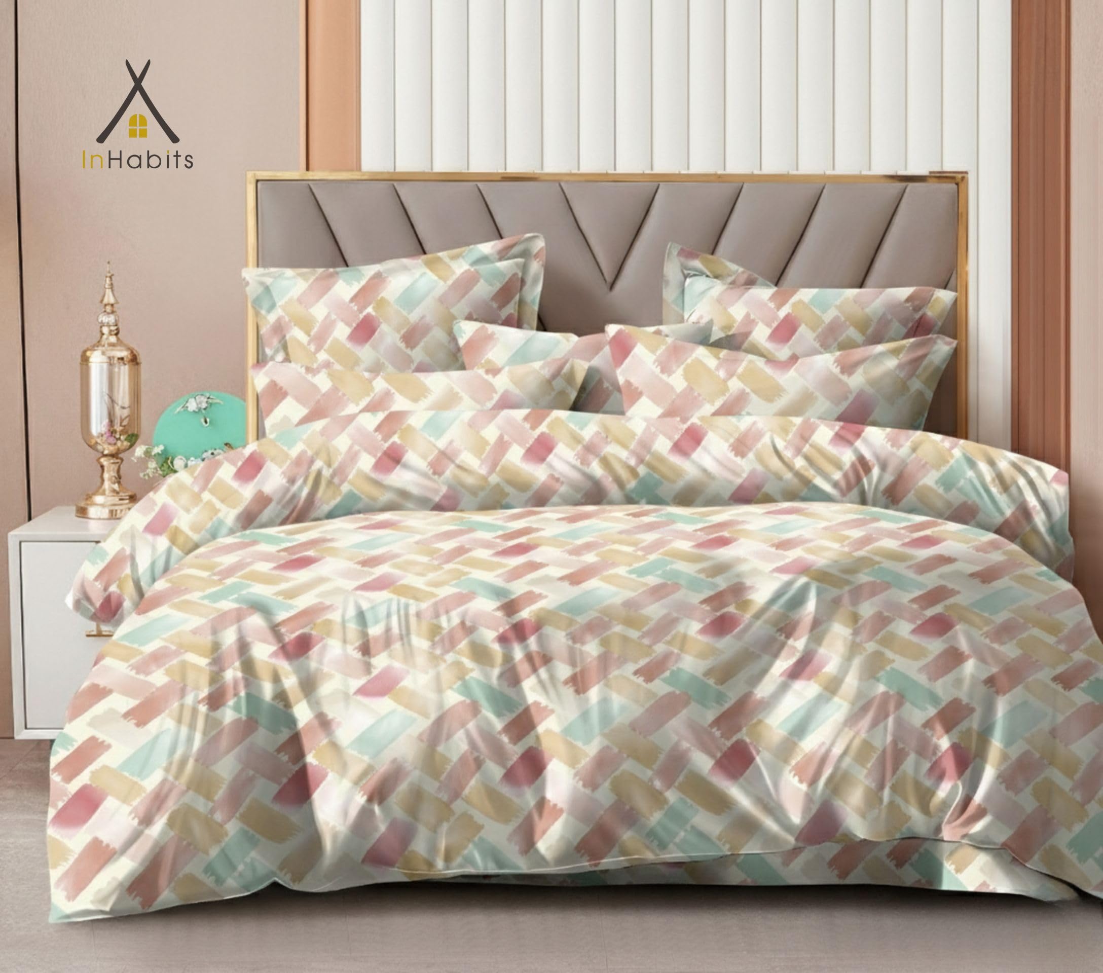 Inhabits King Size Bedsheet | Glace Cotton Flatsheet King Size With Two Pillow Covers | Super Soft Bed Sheet For King Size Bed |