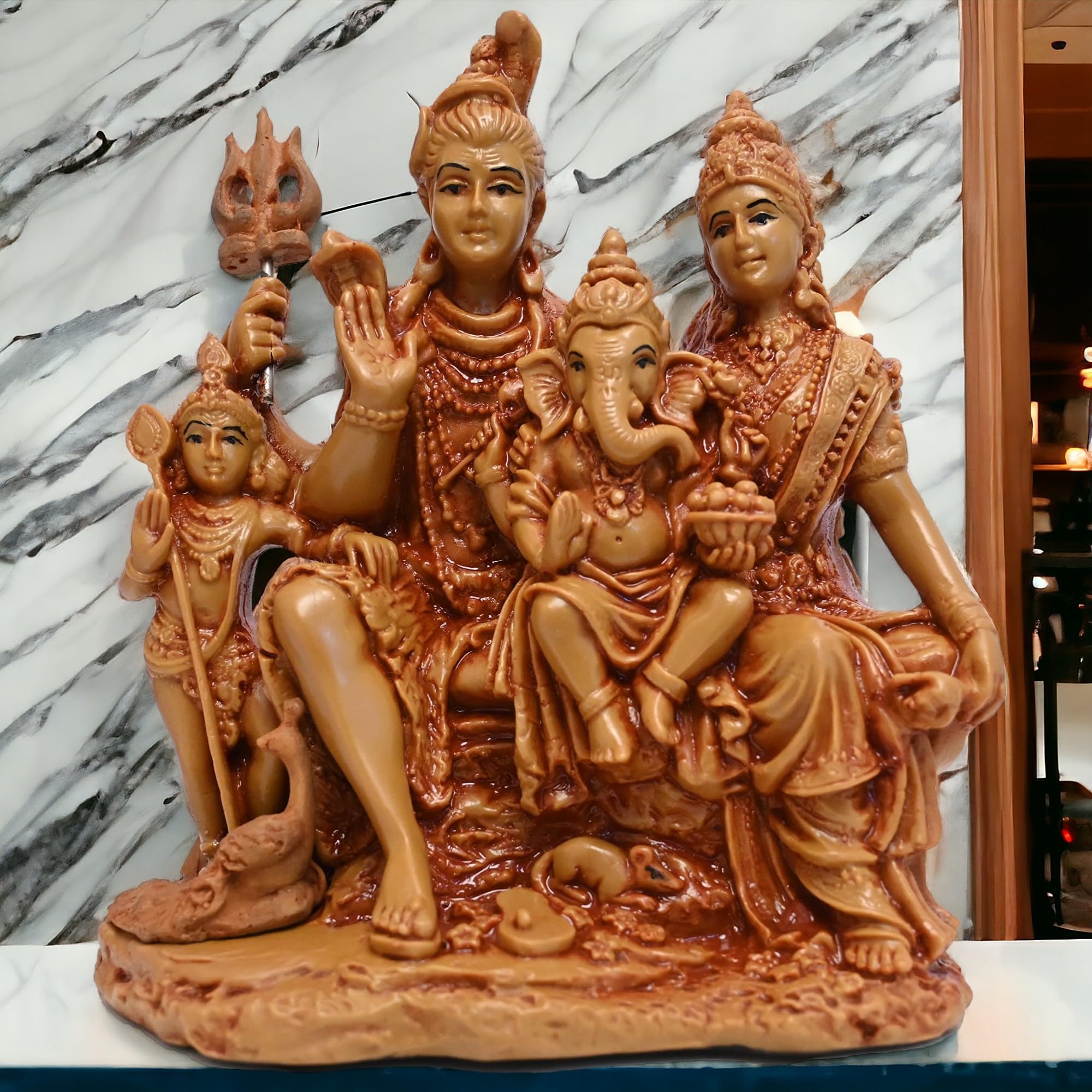 Karighar Shiv Parivar 6 Inches Idol Perfect For Puja Ghar | Drawing Room | House Warming | Gifting 6.5 X 12 X 15 Cm Brown, Relig