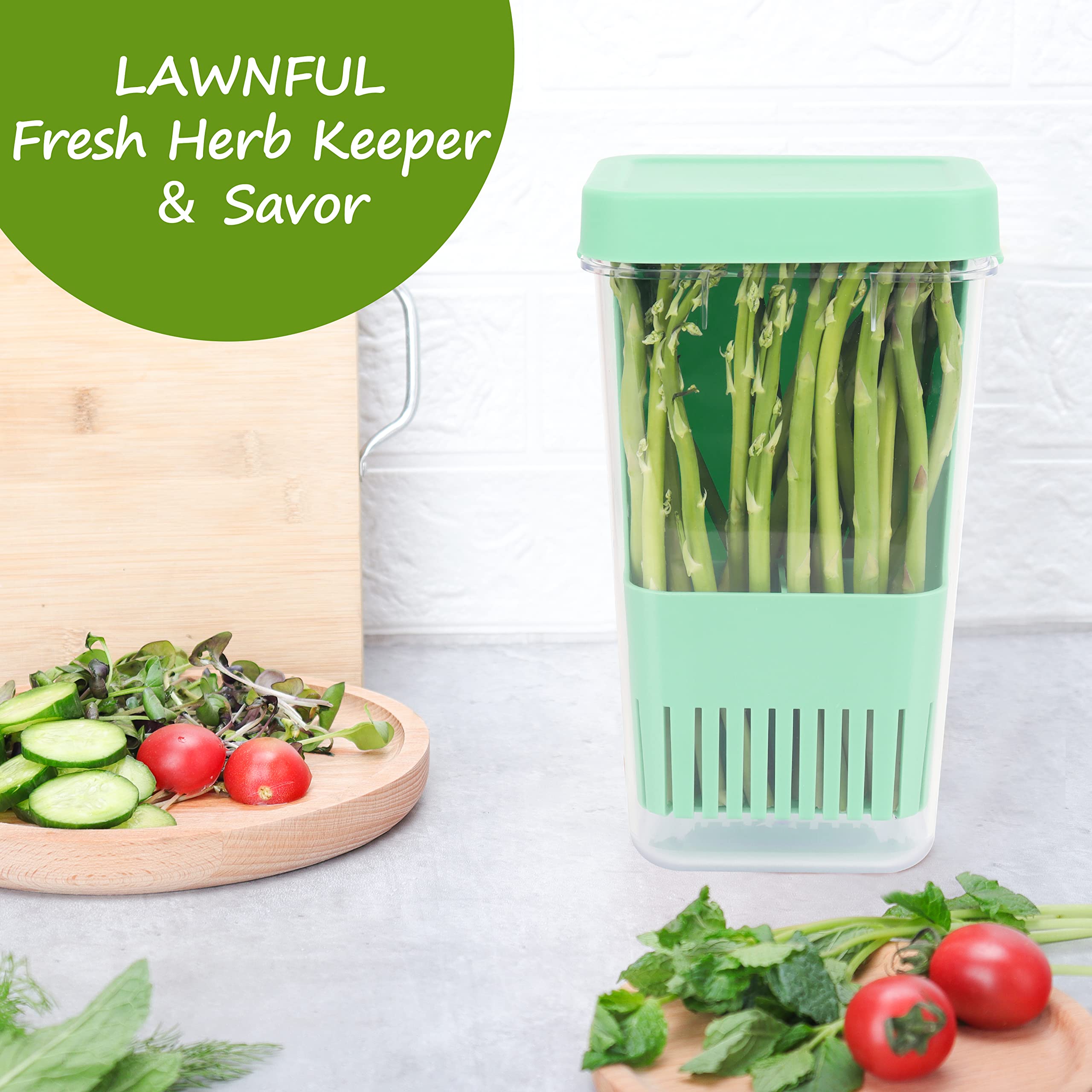 Lawnful 3 Pack Fresh Herb Keeper For Refrigerator, Clear Bpa-Free Herb Saver, Storage Container For Cilantro, Parsley, Thyme, Mi