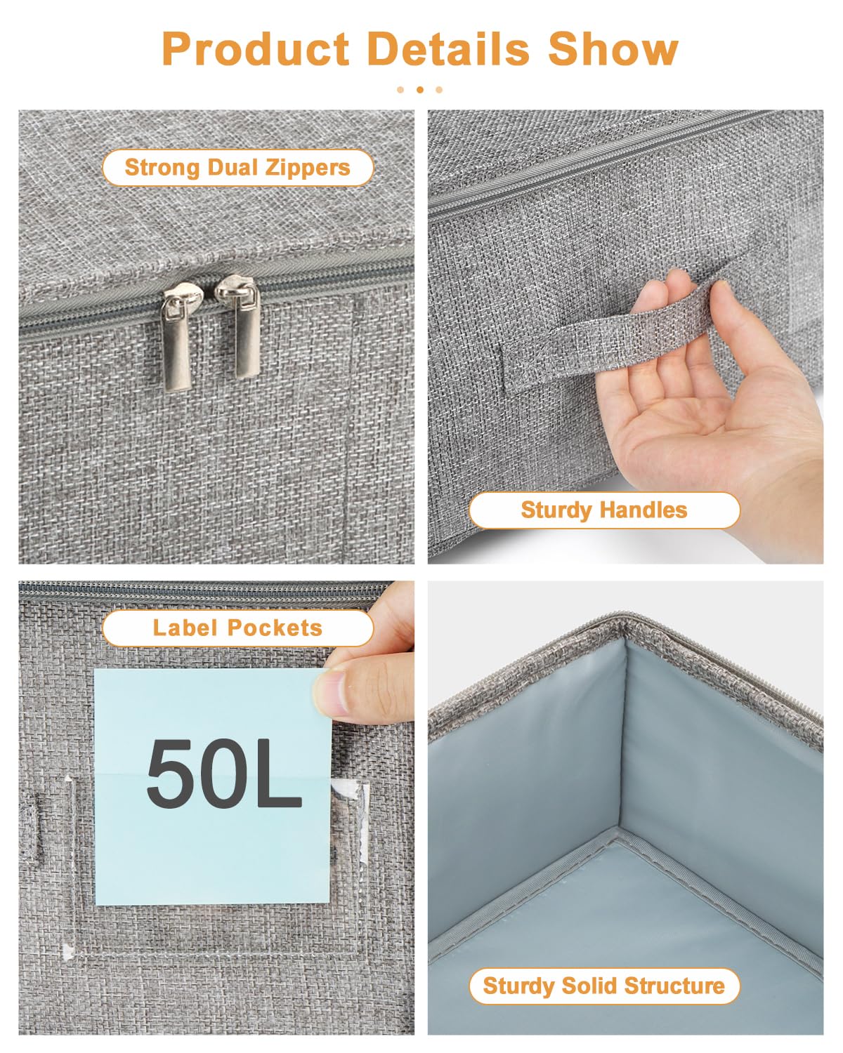 punemi Under Bed Storage, 3 Pack Underbed Storage Container Bags With Lid, Foldable Sturdy Clothes Storage Drawer Organizer W/ 3