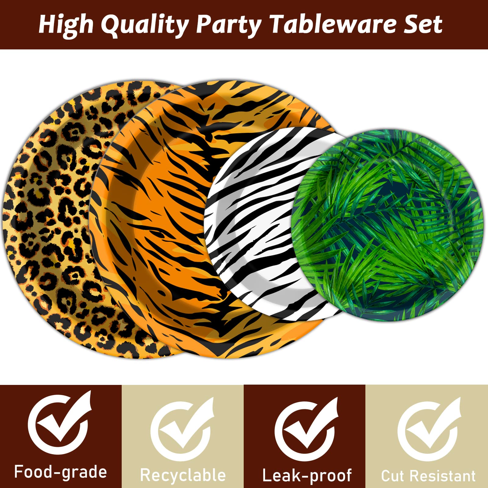 96 Pcs Zoo Animal Safari Print Party Plates and Napkins Party Supplies Animal Print Themed Party Tableware Set Jungle Party Decorations Favors for Kids' Baby's Birthday Baby Shower Serves 24