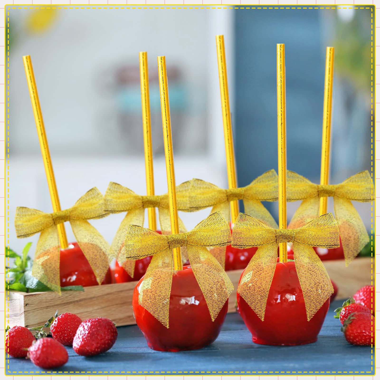 200 Cake Pop Sticks And Bows Kit For Cake Pops, Candies, Lollipops, Chocolates And Cookies Decorating, Include 100 Satin Ribbon