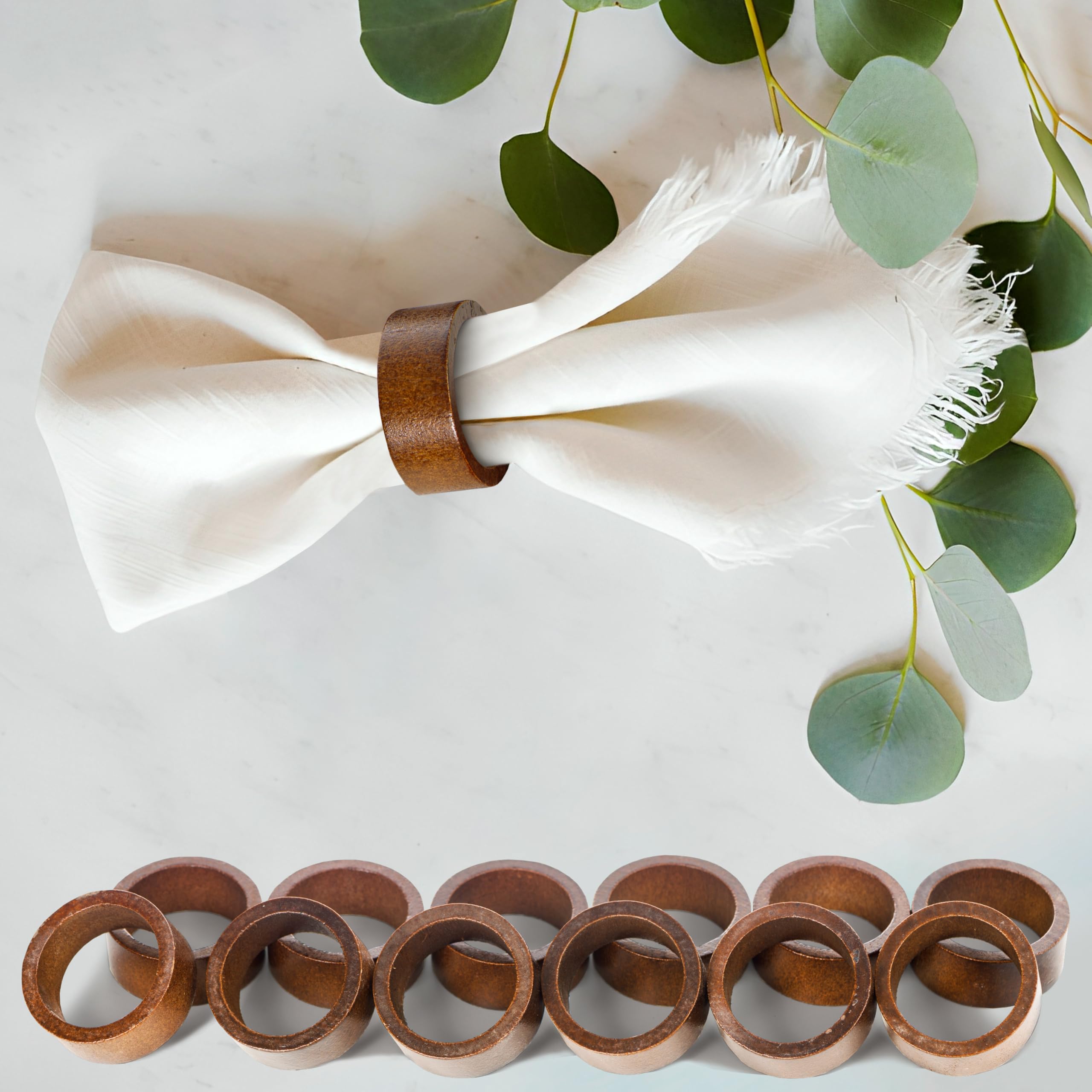 Napkin Rings Set Of 12, Wooden Napkin Rings Artisan Crafted In India, Tabletop Decor