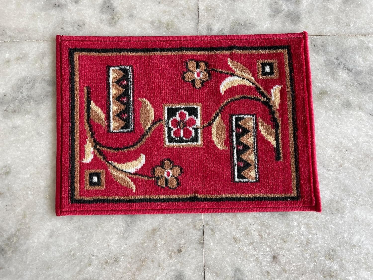 Glamo Rugs Traditional Floral Area Rug, Red With Brown Accents, Bordered Design, Small Doormat