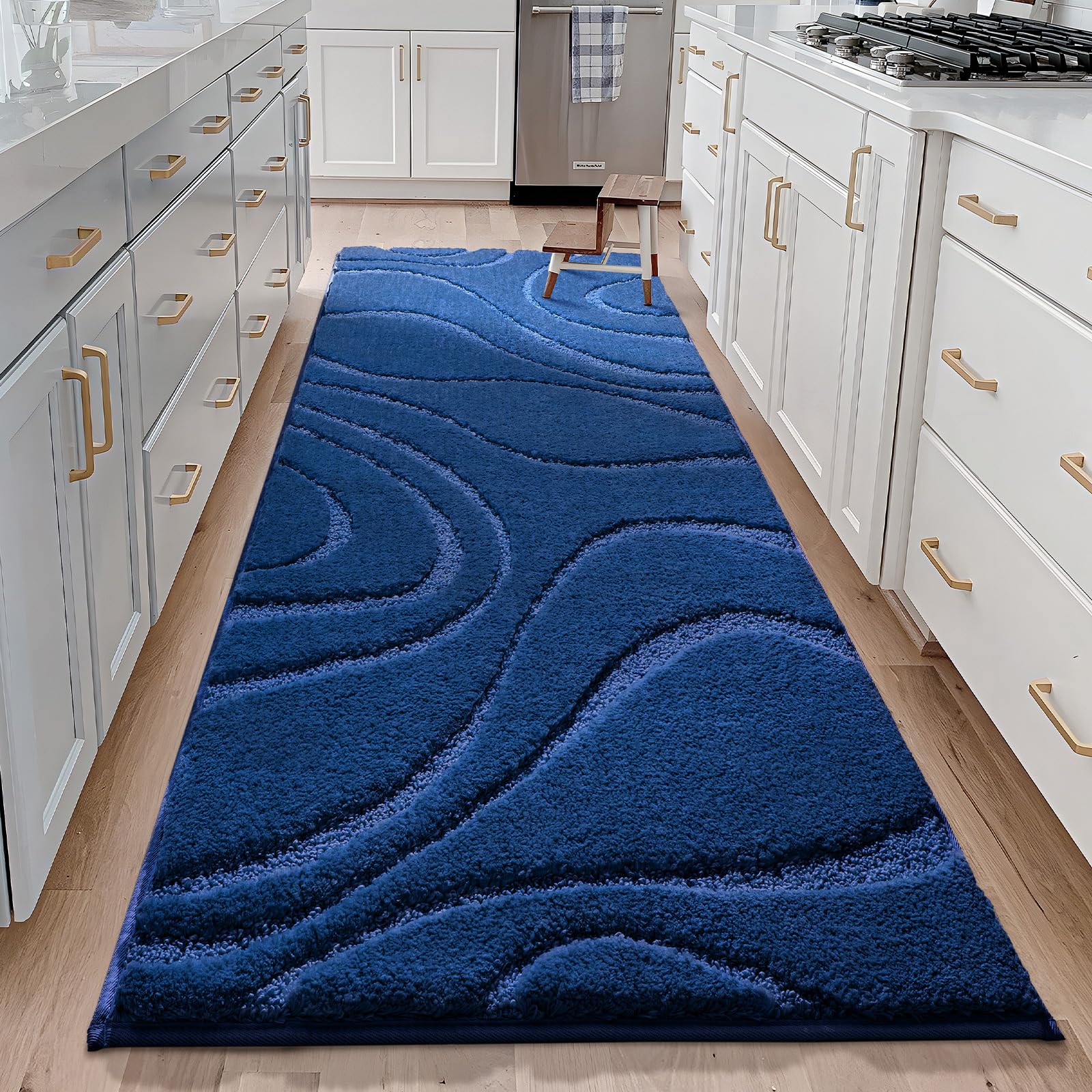 Dexde Bathroom Rugs Runner 24 X 72 Inch,Extra Long Bathroom Rug Non-Slip,Machine Washable Bath Mats Rug,Navy Blue Soft Carpets F