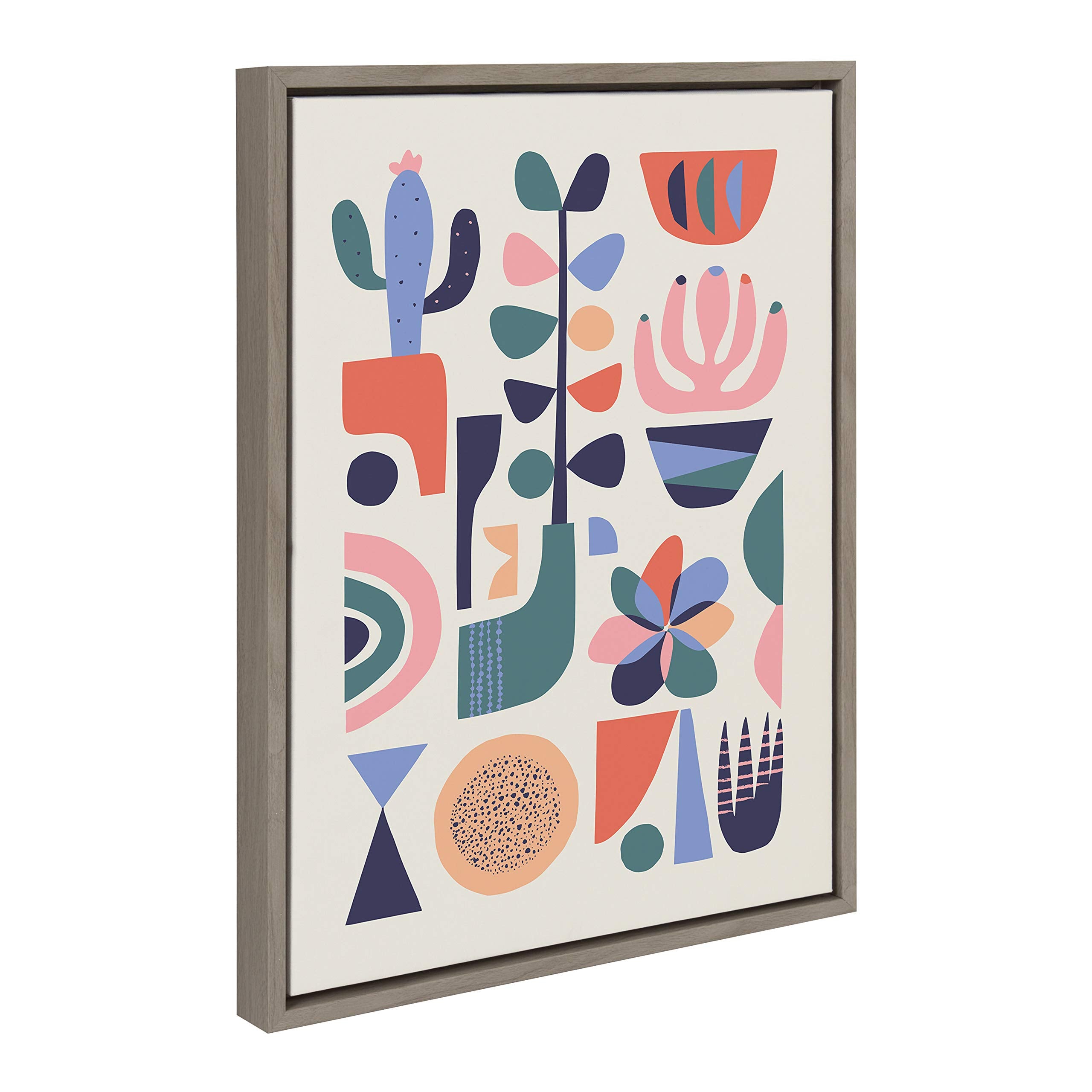 Kate And Laurel Sylvie Mid Century Succulents Framed Canvas Wall Art By Rachel Lee, 18X24 Gray, Abstract Wall Decor