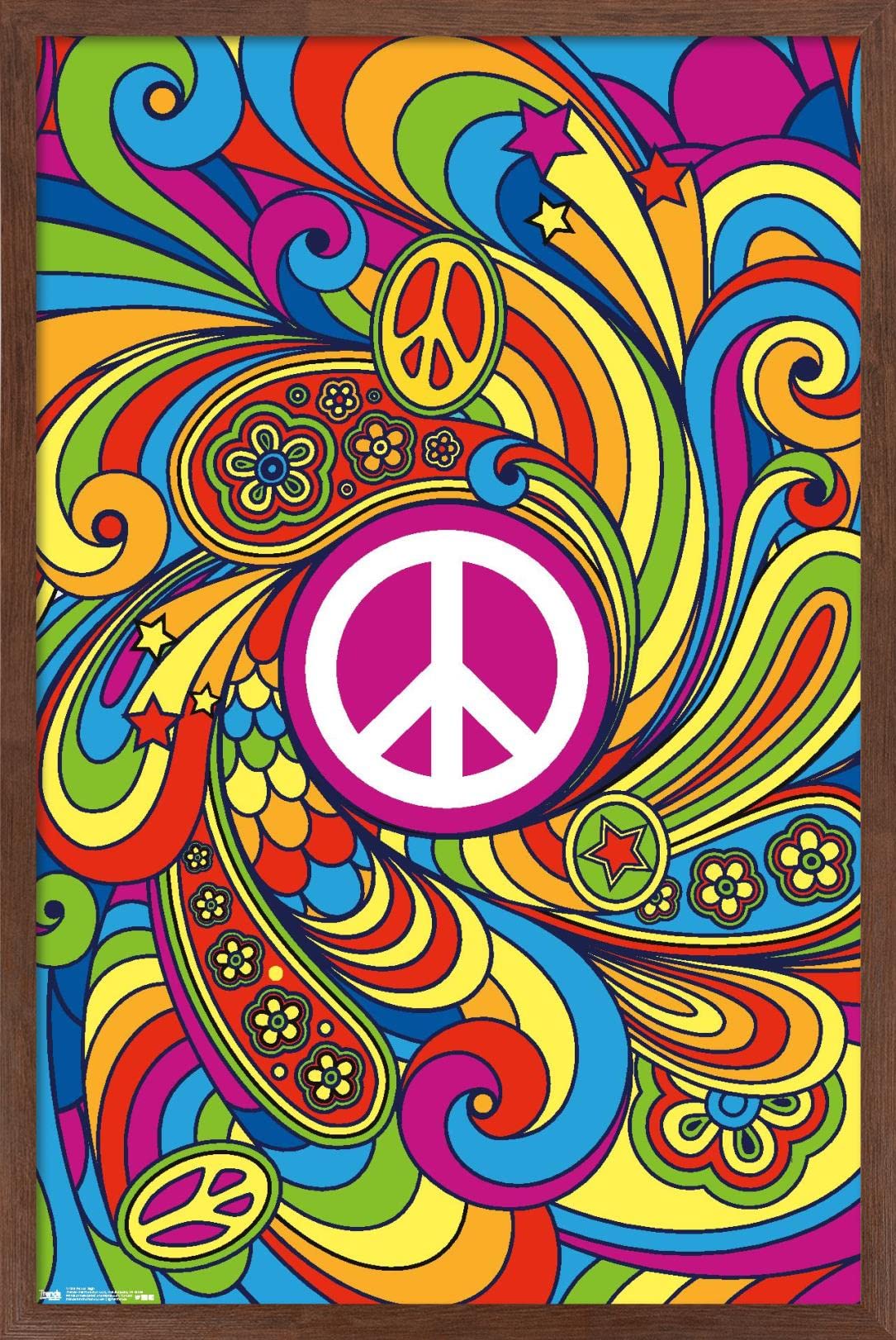 Trends International Peace Sign Wall Poster, 14.725'' X 22.375'', Mahogany Framed Version