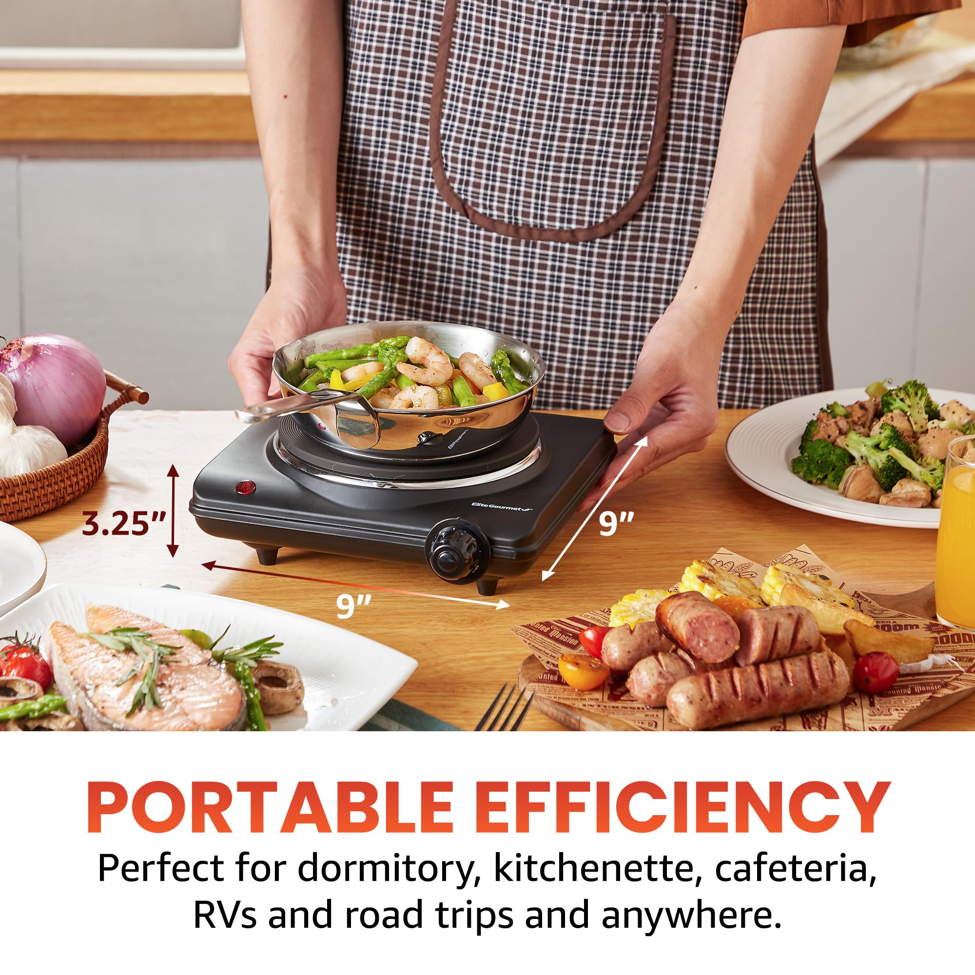 Elite Gourmet ESB-301BF Electric Hot Plate, 1000W, Single Cast Iron Burner, Easy to Clean, Black