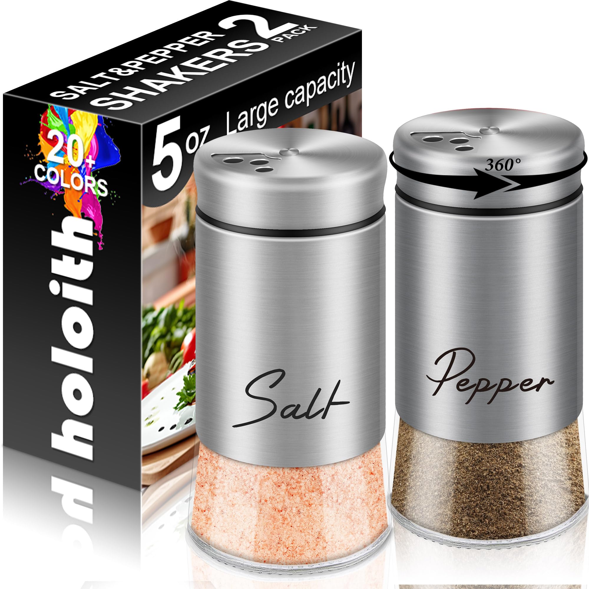 Stainless Steel Salt and Pepper Shakers Set,5 oz Salt Shaker with Adjustable Pour Holes, Modern Pepper Shaker for Kitchen Metal 