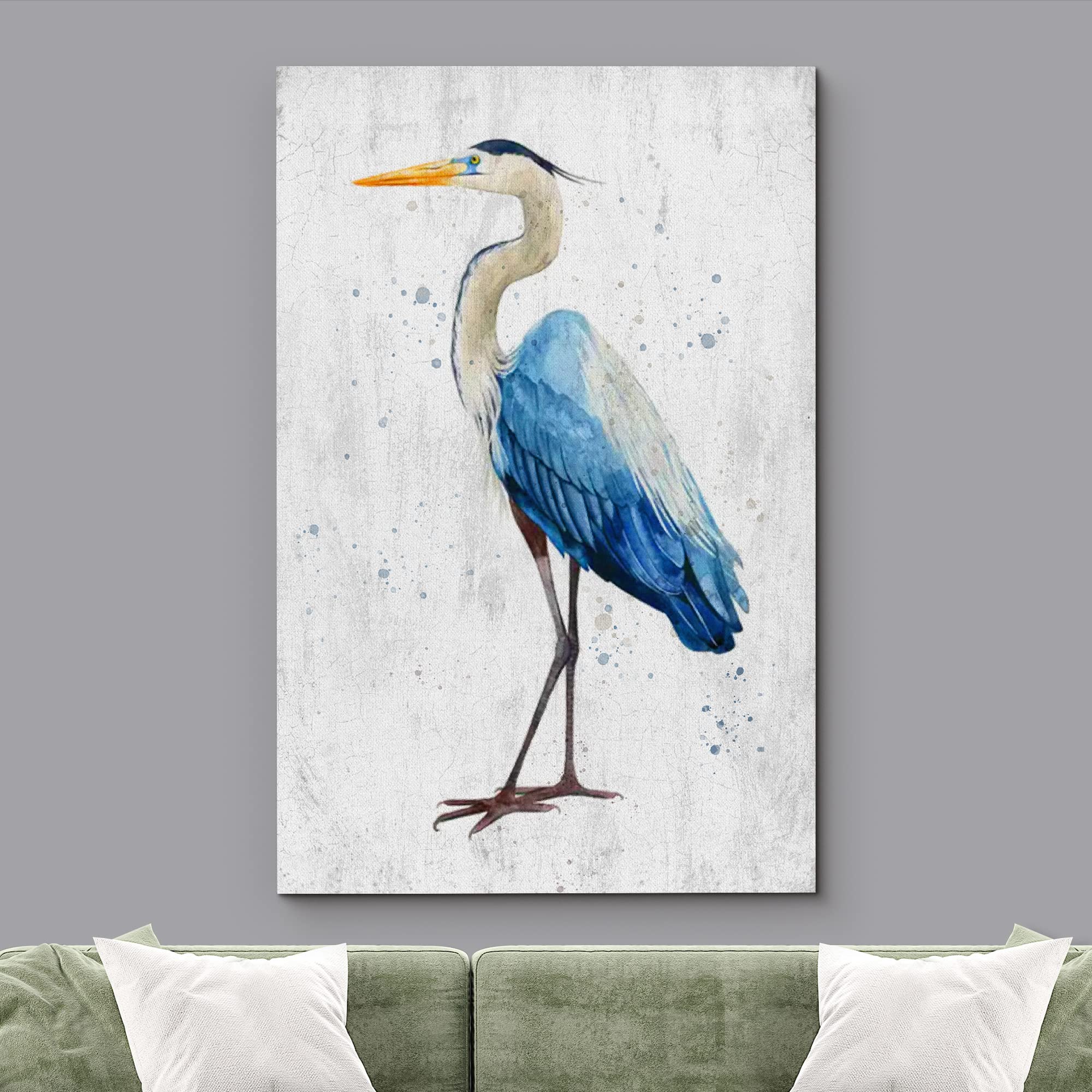 Wall26 Canvas Print Wall Art Retro Wood Panel Blue Beach Crane Bird Nature Wilderness Illustrations Modern Art Decorative Multic