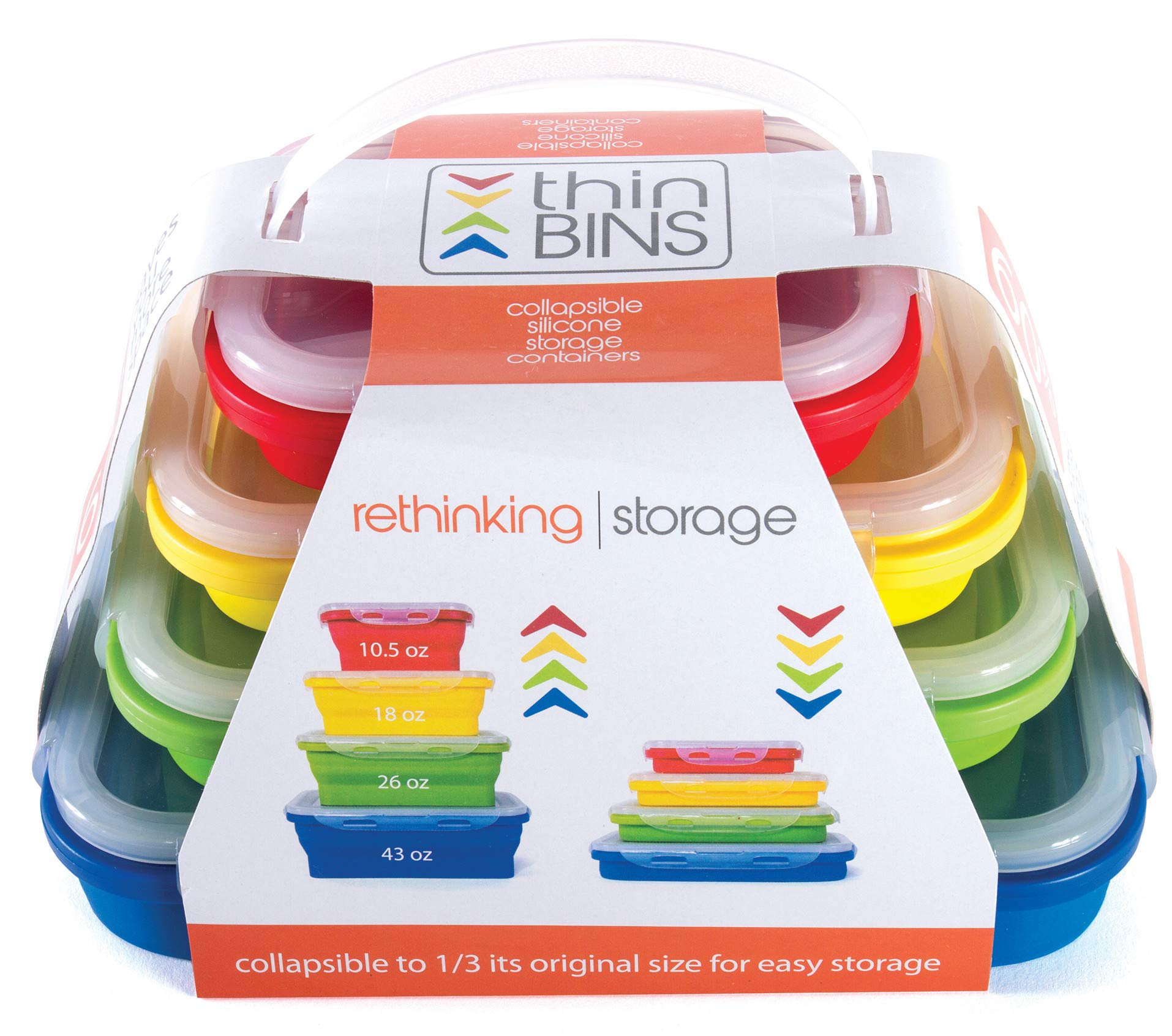 Kitchen Home Thin Bins Collapsible Containers - Set Of 4 Rectangle Silicone Food Storage Containers - Bpa Free, Microwave, Dishw