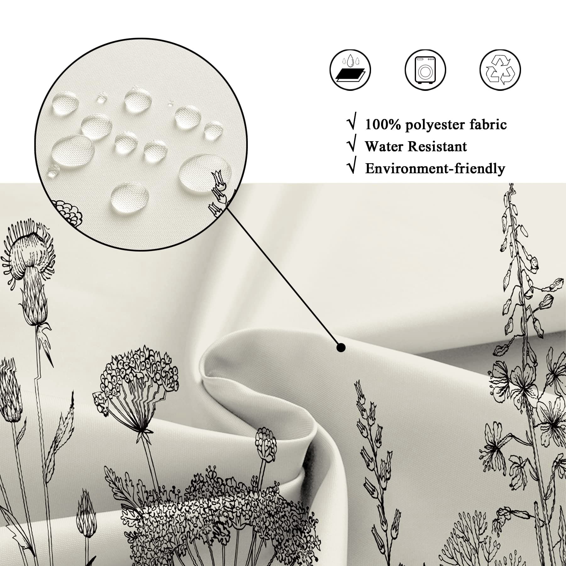 Riyidecor Small Stall Wildflower Farmhouse Half Shower Curtain 36Wx72H Inch Narrow Single Botanical Flower Floral Herbs Bathroom