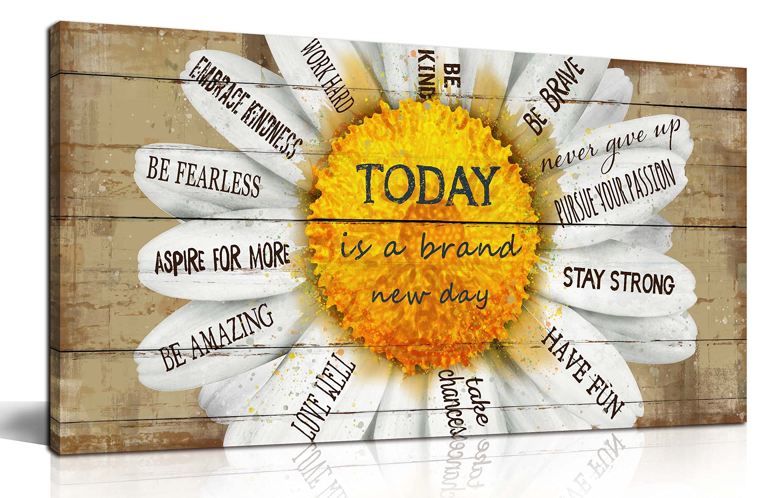 Yellow Wall Decor For Living Room - Flower Canvas Wall-Art For Bedroom Inspirational Posters For Women - Daisy Wall Decor Ready