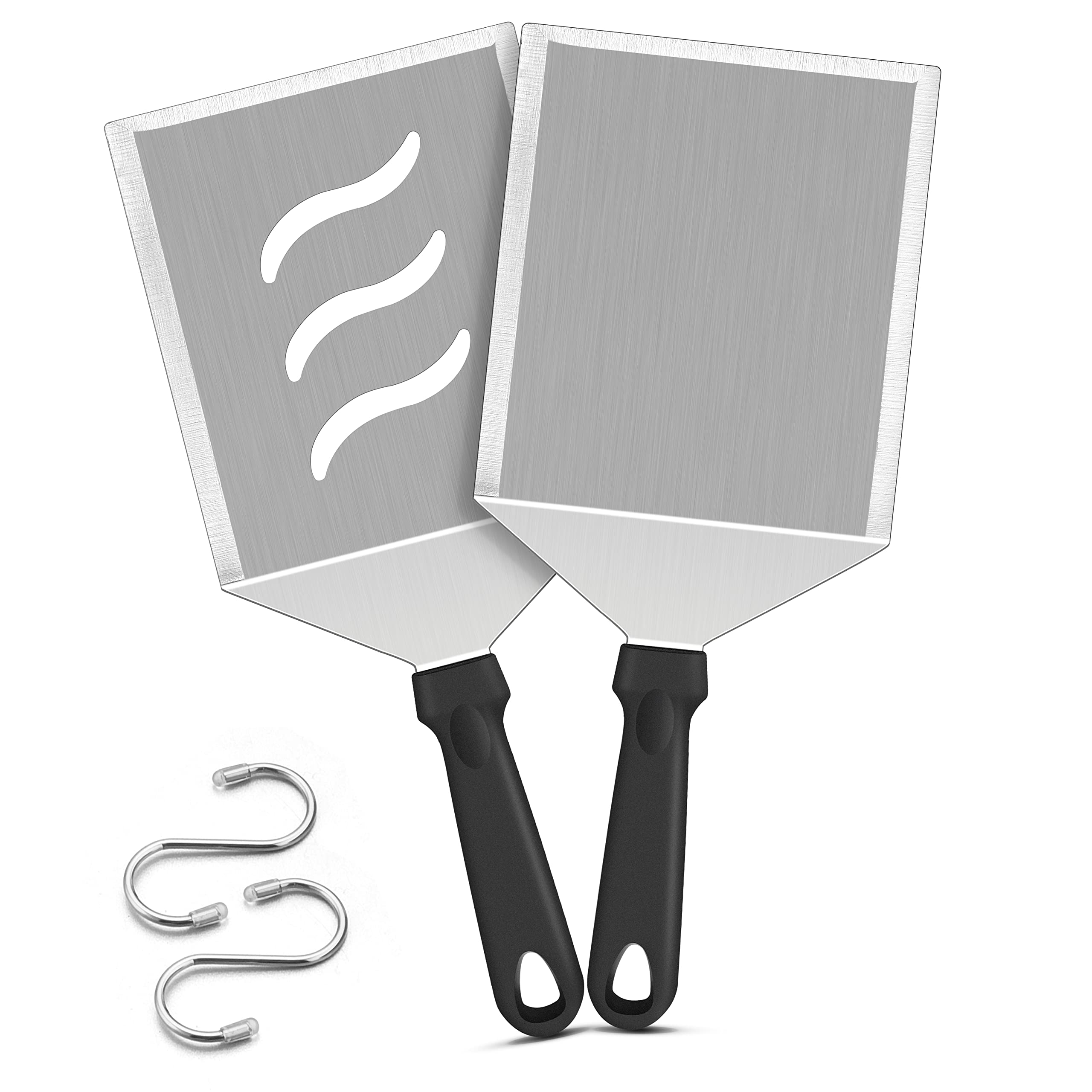 Metal Spatula Set of 2, HaSteeL Large 12x5In Stainless Steel Griddle Spatula Turner, Heavy Duty Griddle Tools for Teppanyaki Fla