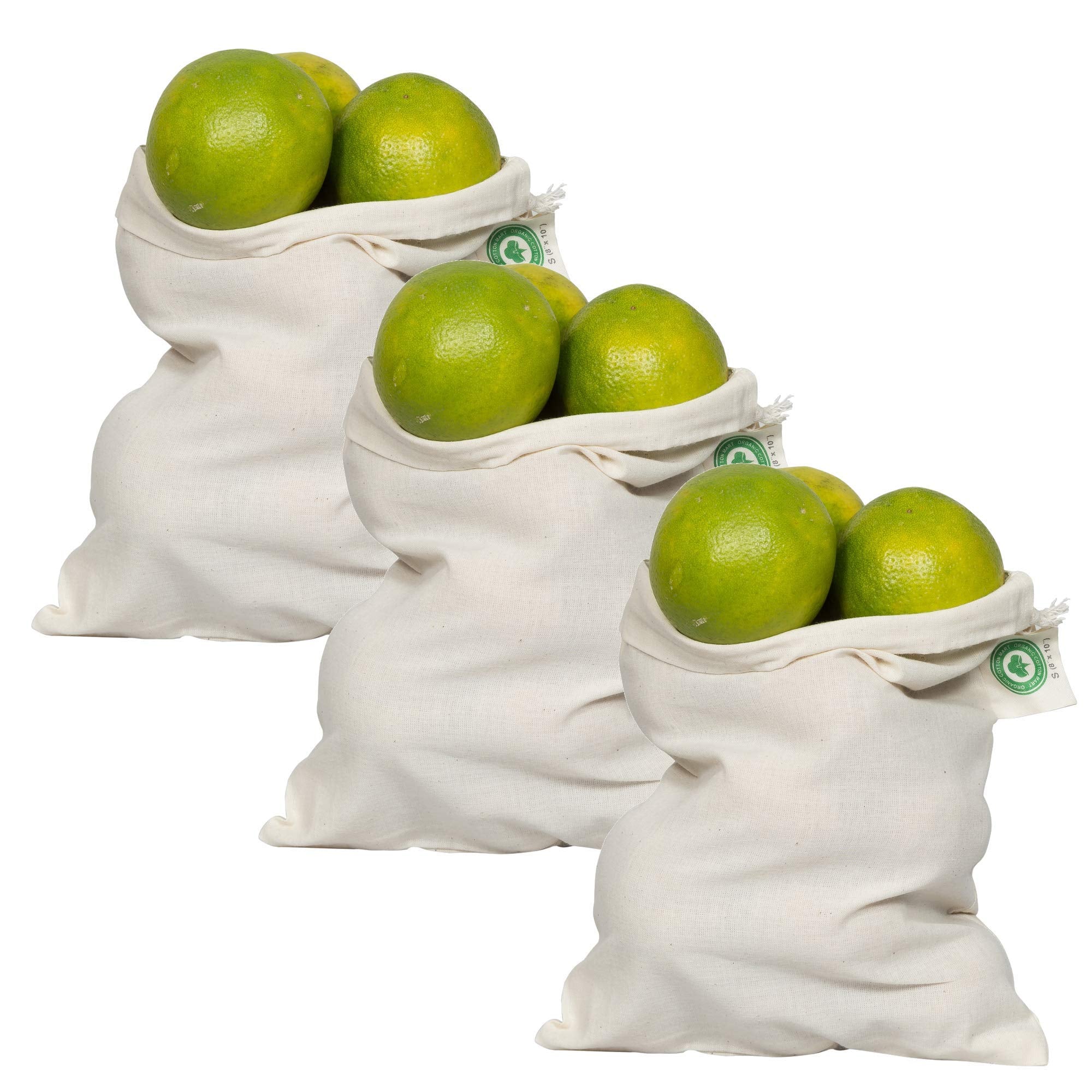 Reusable Grocery Bags for Produce - Small Size Muslin Bags for Brewing and Making Tea - Made of 100% Organic Cotton with Drawstr