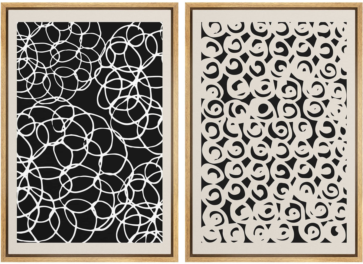 Signwin Framed Canvas Print Wall Art Set Mid-Century Nordic Spiral Astronomy Sun Collage Abstract Shapes Illustrations Minimal D