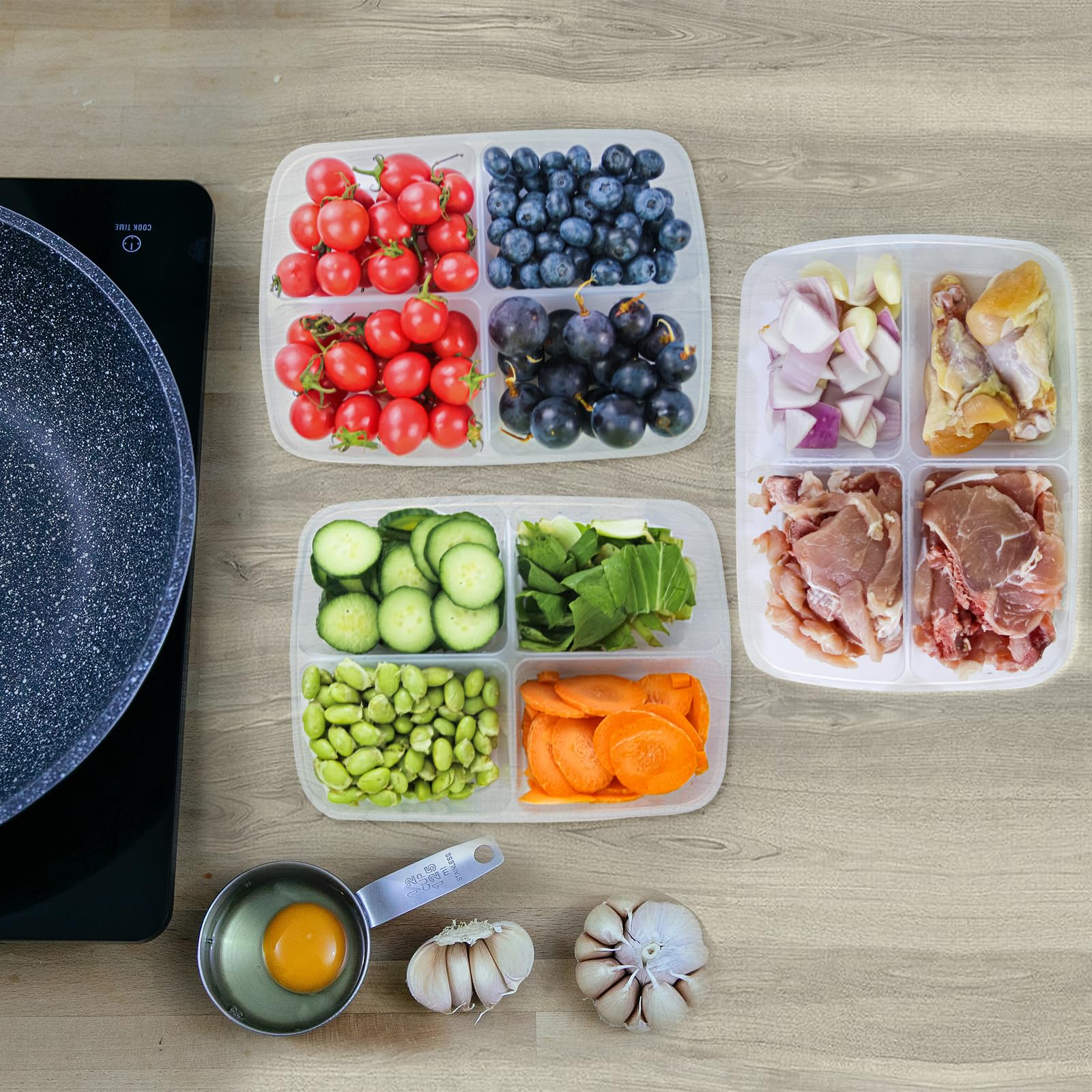 Zuiaso 4 Pcs Reusable 4 Compartment Food Storage Containers With Lids, Food Containers For Storing Fruits, Meat, Vegetables.