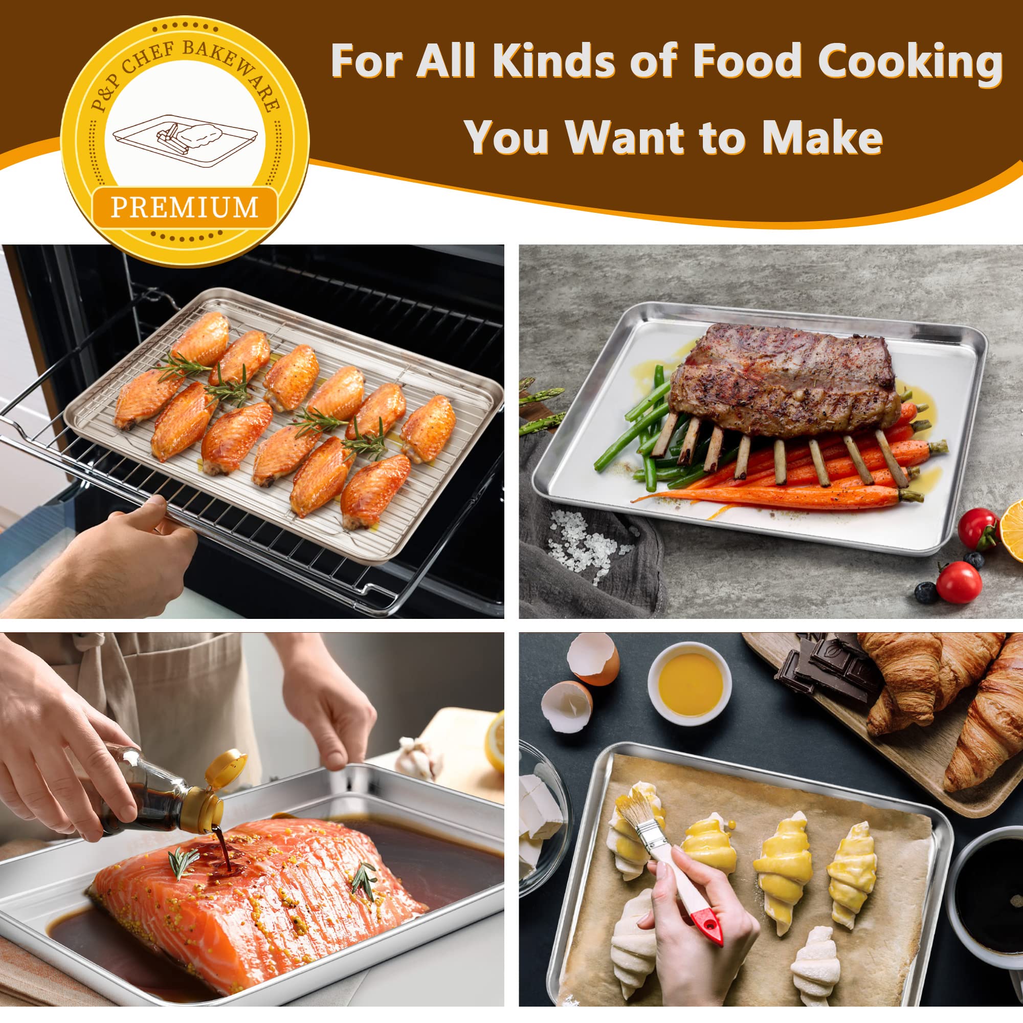 Toaster Oven Pan And Rack Set,P&P Chef Toaster Oven Tray With Broiler Rack, Rectangle 12.5X9.7X1, Non Toxic & Healthy, Heavy Dut