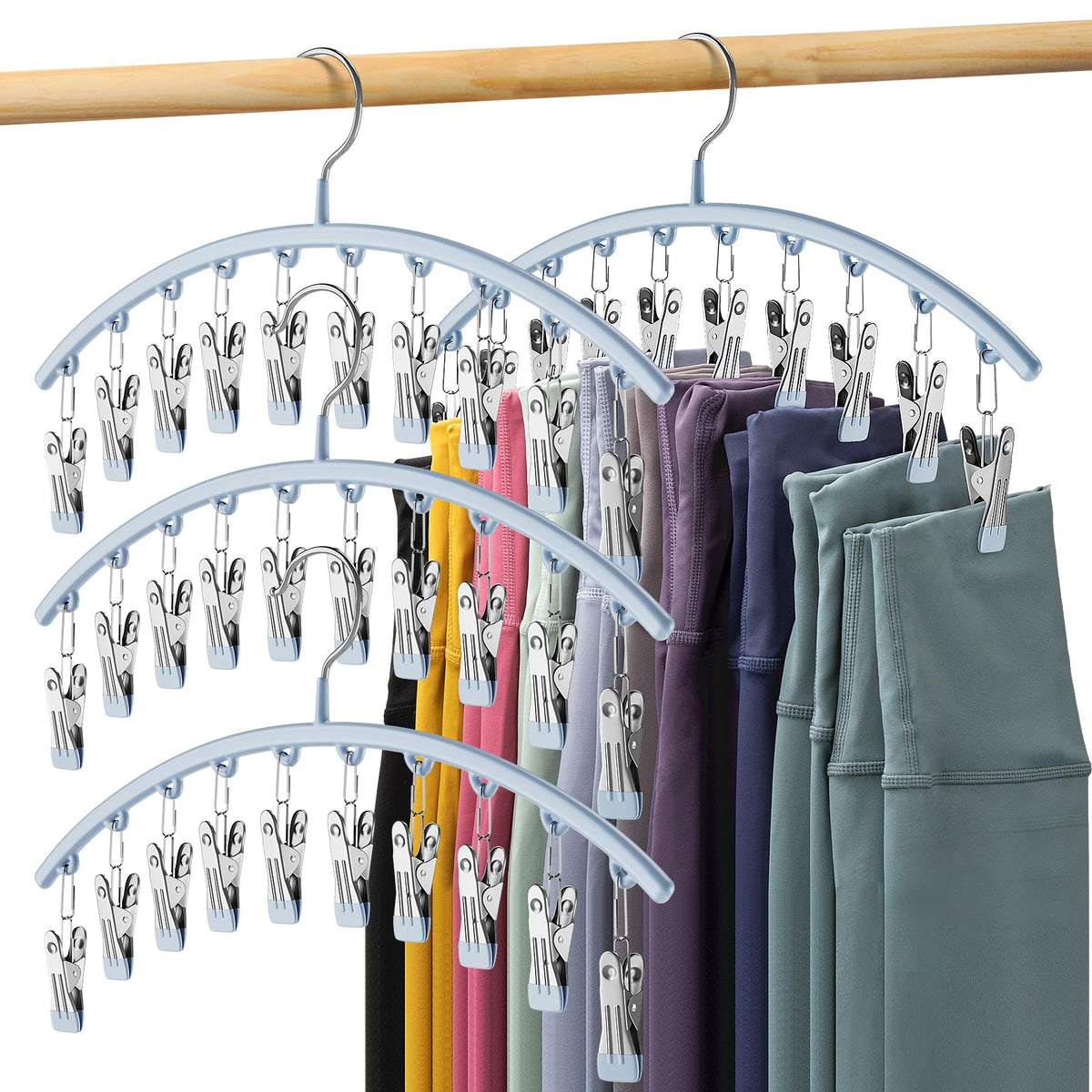Volnamal Legging Organizer For Closet, Metal Yoga Pants Hanger W/Rubber Coated 4 Pack W/10 Clips Hold 40 Leggings, Hangers Space