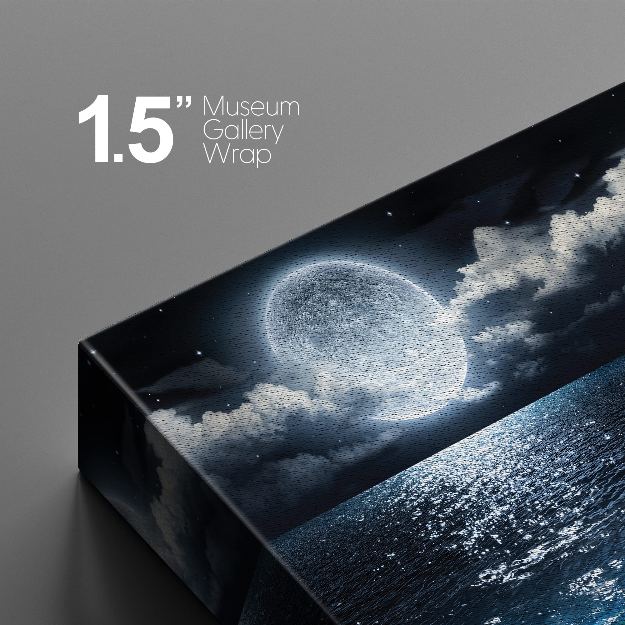 B2T Nwt Canvas Print Wall Art Full Moon In Clouds Over Dark Teal Sea Nature Wilderness Photography Modern Art Rustic Scenic Colo