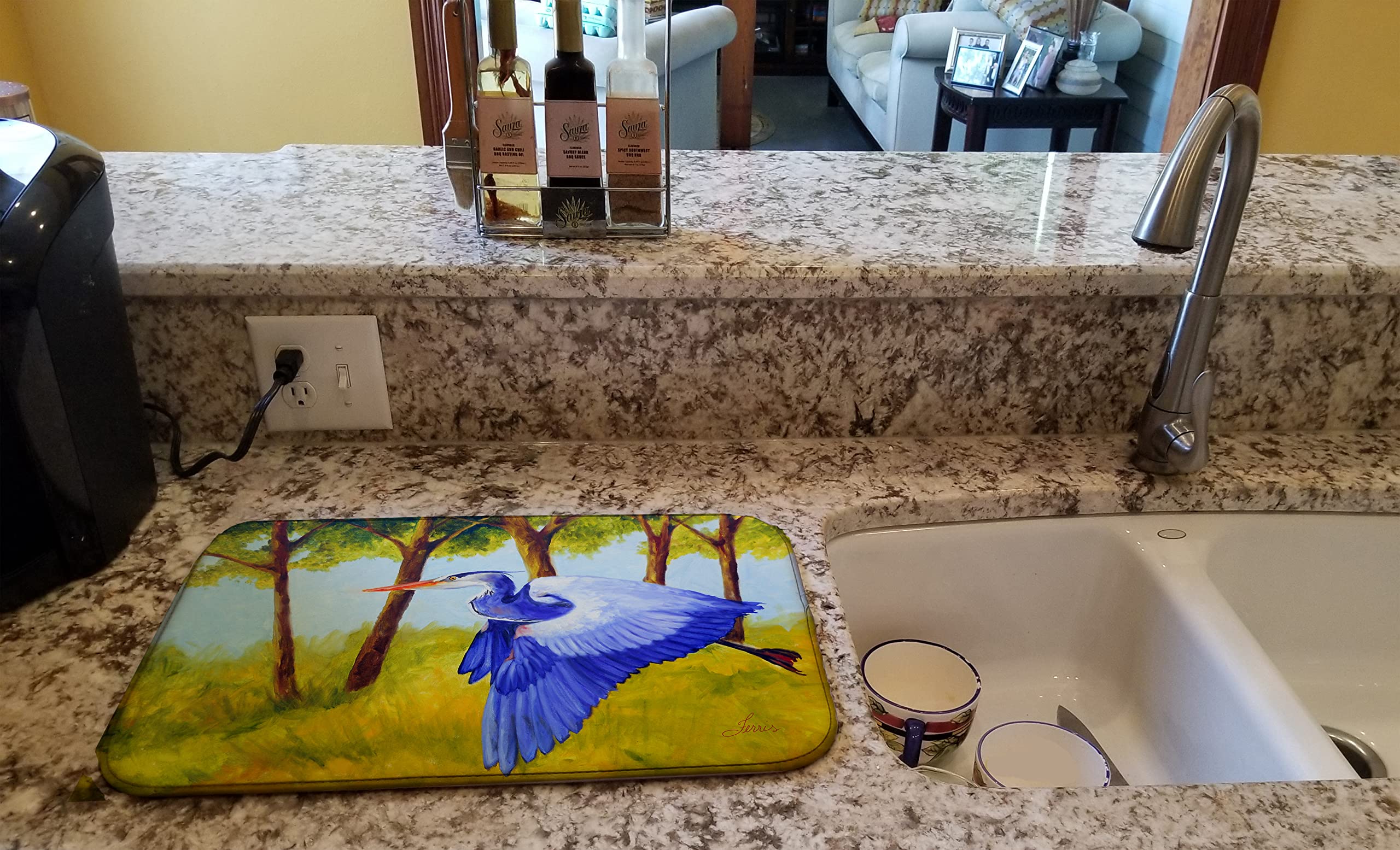 Fyling Heron by Ferris Hotard Dish Drying Mat