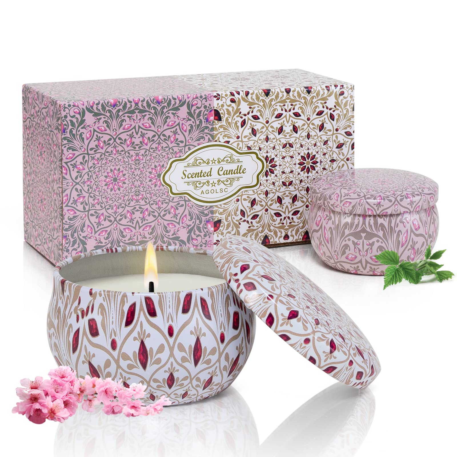 Aromatherapy Candles for Home Scented 2 Pack 2.5 oz Natural Floral Cherry and Vanilla Candles Set, Stress Relief Candles Gifts f