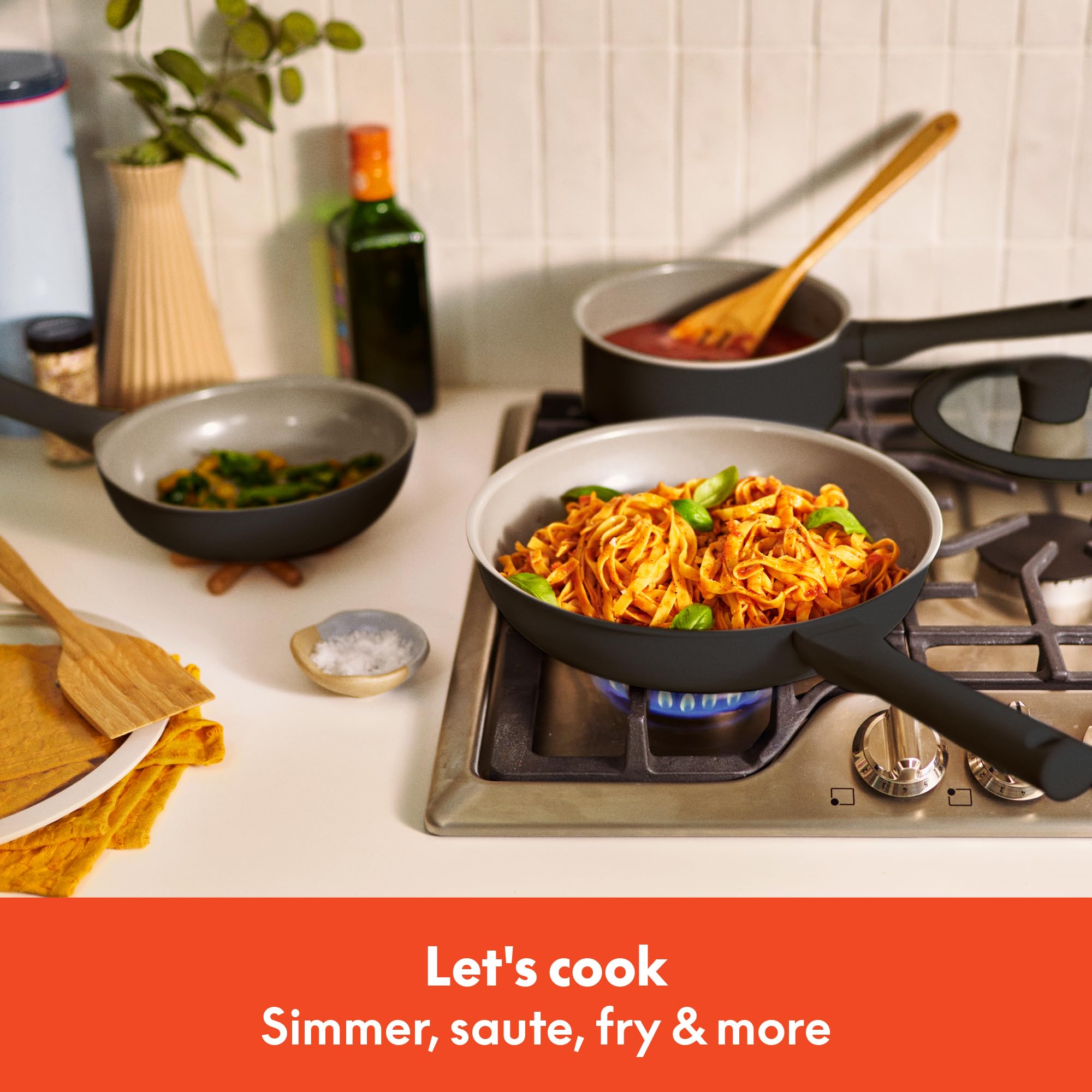 bella 7 Piece Cookware Set with EverGood Ceramic Nonstick Coating, Dishwasher Safe Oven Safe, All Stovetops Compatible, Glass Li