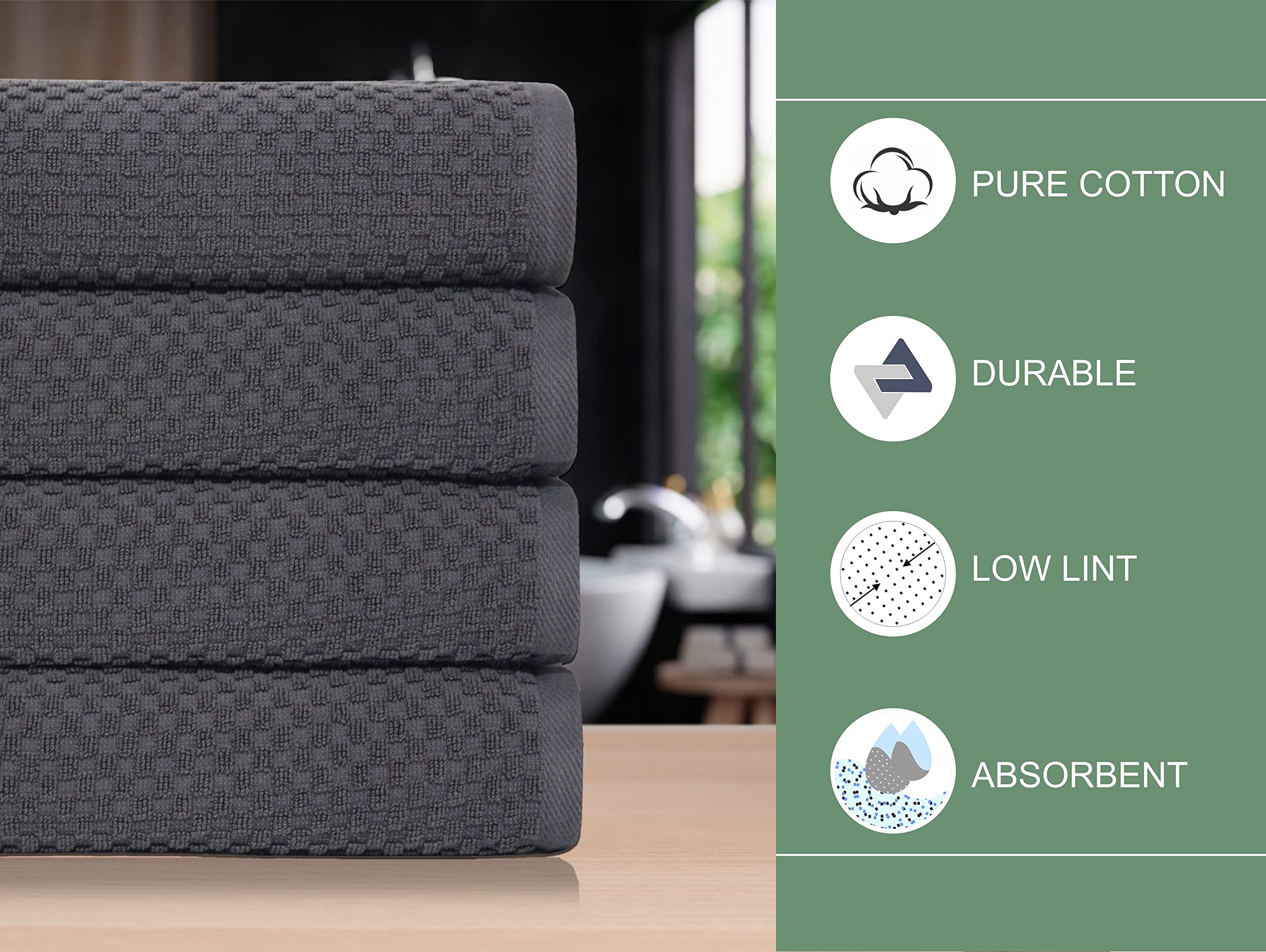 COTTON CRAFT Waffle Bath Towel - Set of 4 Luxury Euro Spa Waffle Weave Towels - 100% Ringspun Cotton Bath Towel - Absorbent Quick Dry Bath Towel Set - Oversized 30 inch x 56 inch - Grey