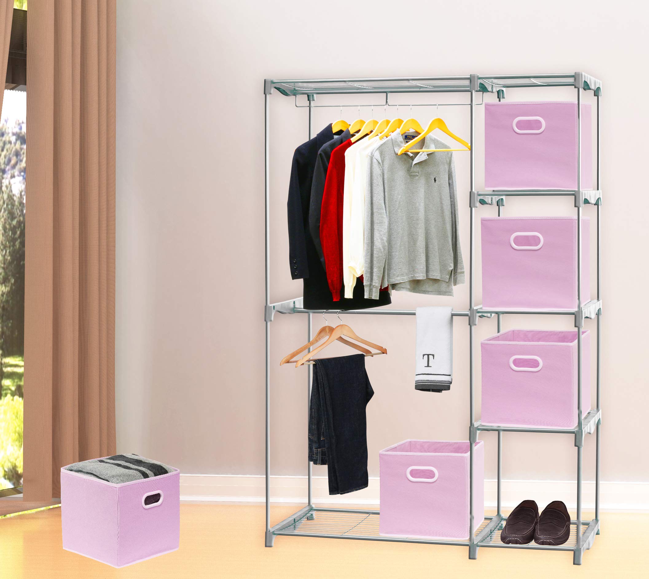 Simple Houseware Cube Baskets With Handles, Pink - 6 Pack