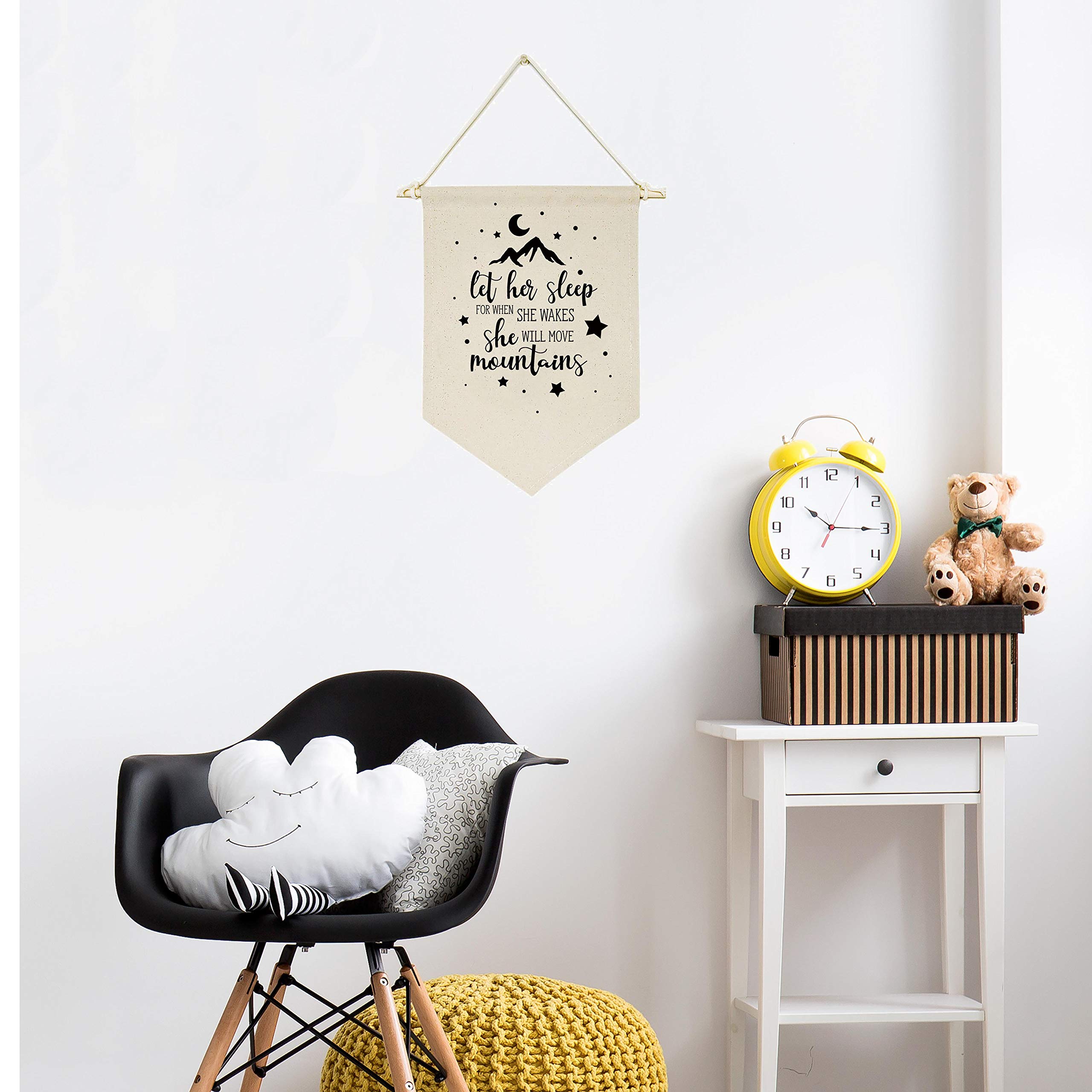 Let Her Sleep  for When She Wakes  She Will Move Mountains -Canvas Hanging Flag Banner Wall Sign Decor Gift for Baby Kids Girl Nursery Teen Room Front Door - Moon Star