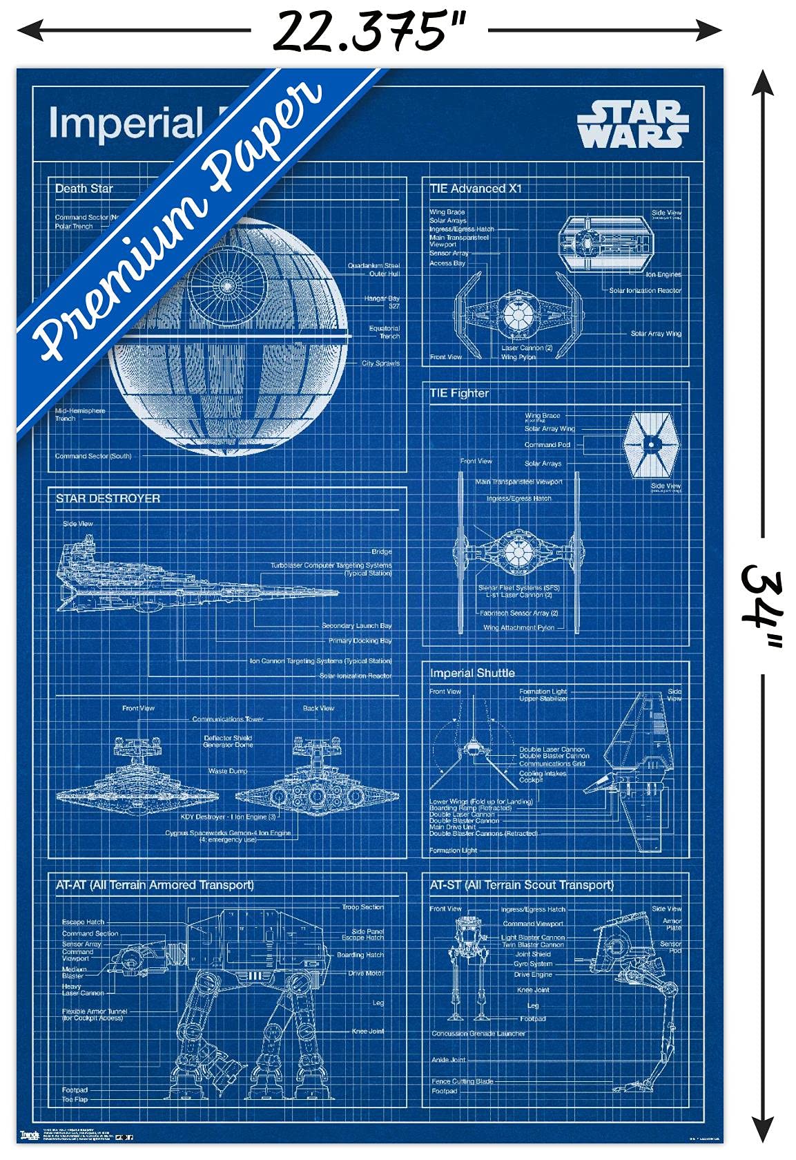 Trends International Star Wars-Imperial Blueprint Premium Wall Poster, 22.375'' X 34''