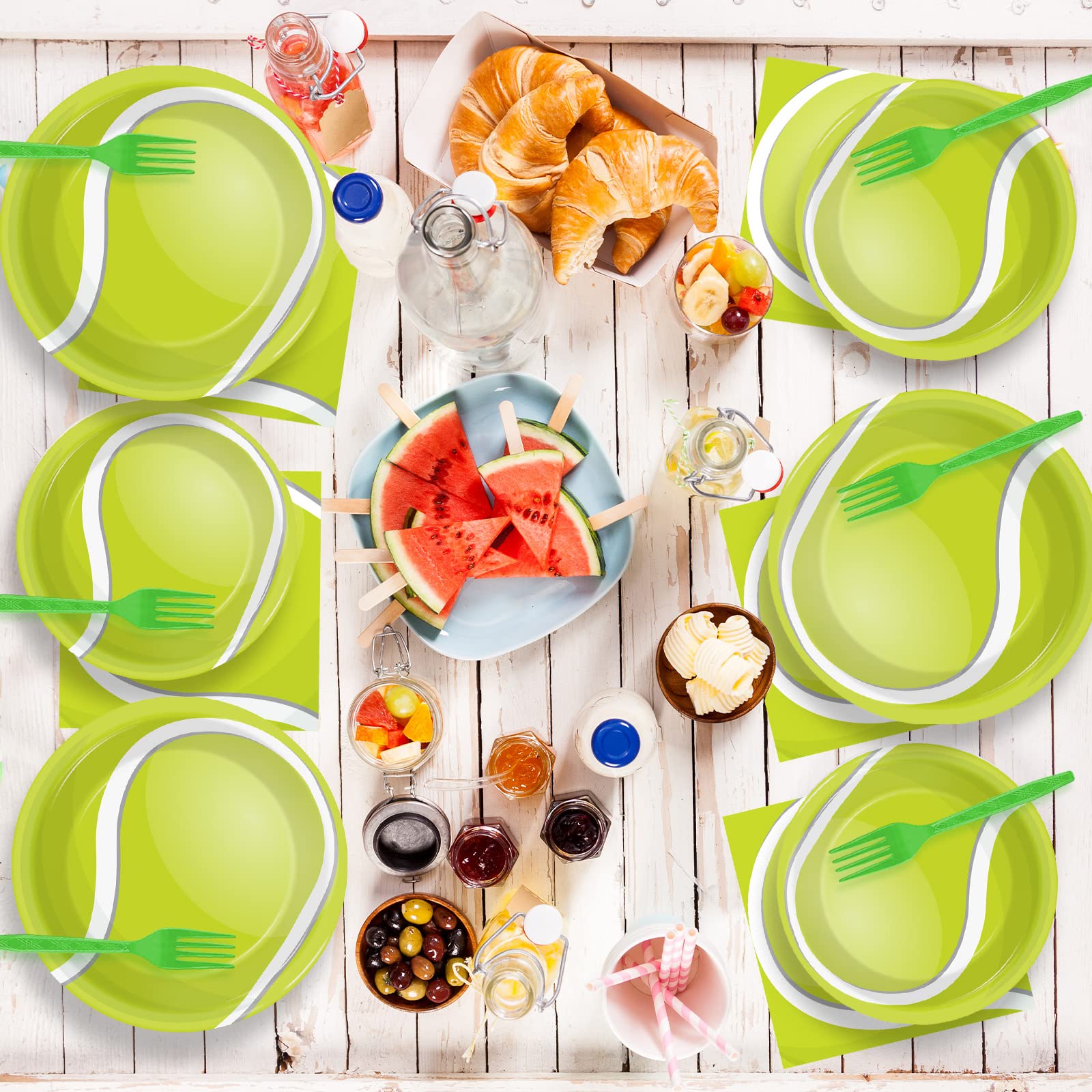 Wiooffen 96Pcs Tennis Party Decorations Supplies Tennis Ball Themed Sports Birthday Party Disposable Plates Napkins Set For Baby