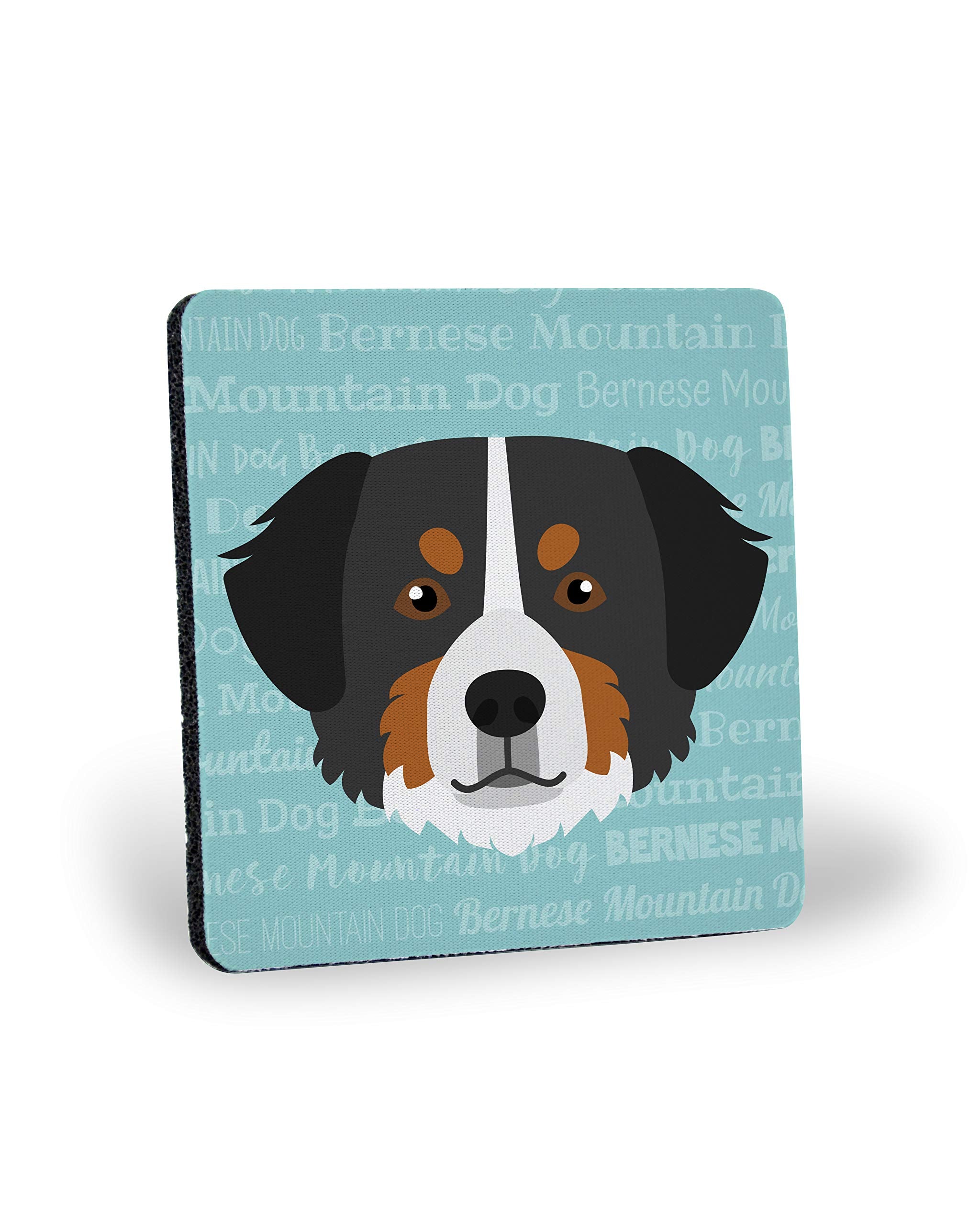 Mystic Sloth Adorable Dog Breed Design 3.5 Square Rubber Coaster Set Of 4 (Bernese Mountain Dog)