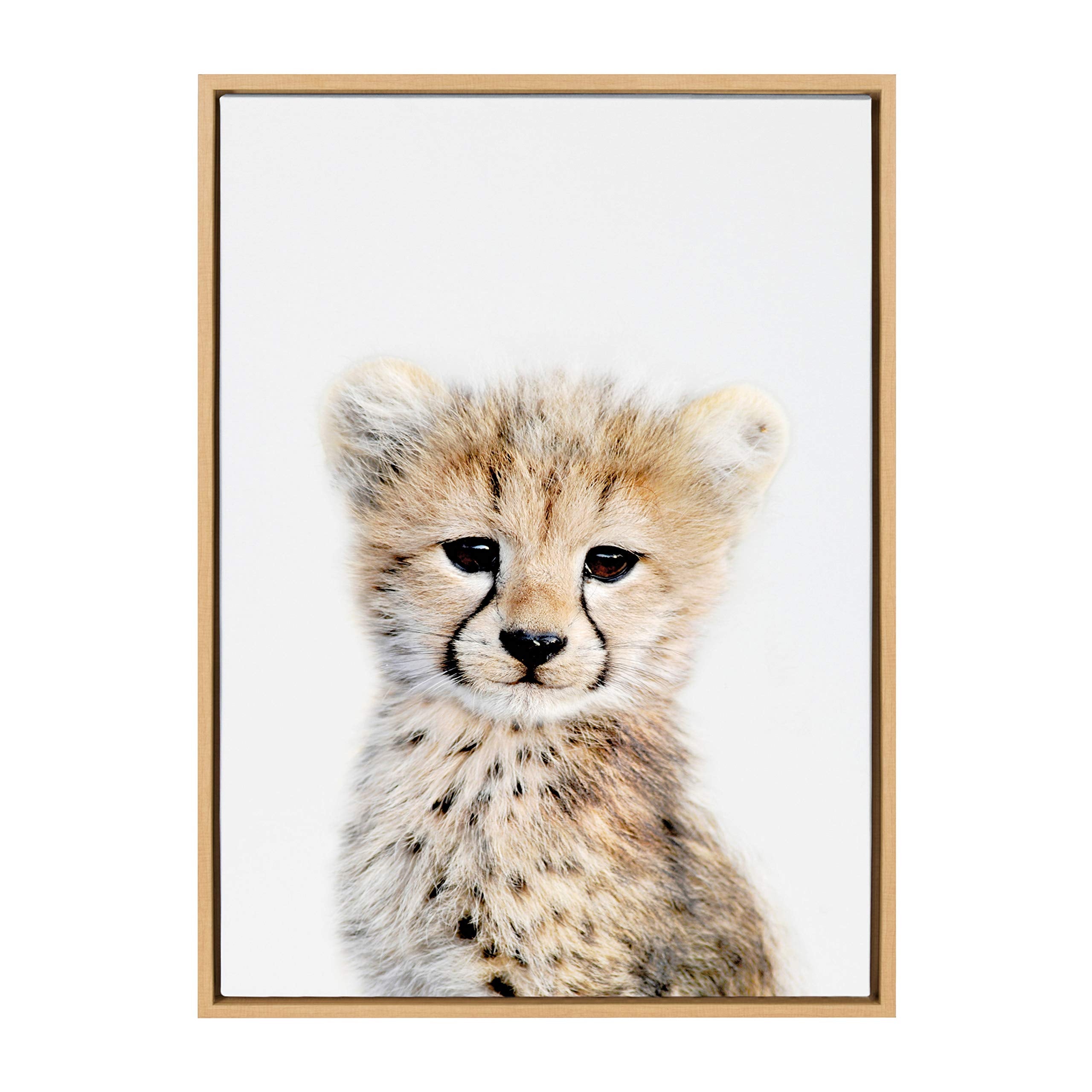 Kate And Laurel Sylvie Baby Cheetah Animal Print Portrait Framed Canvas Wall Art By Amy Peterson, 23X33 Natural