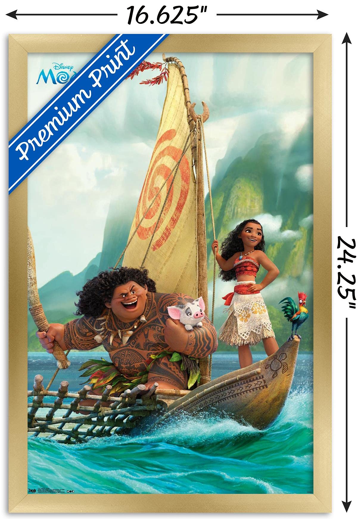 Trends International Disney Moana - Group Wall Poster, 14.72'' X 22.37'', Gold Framed Version