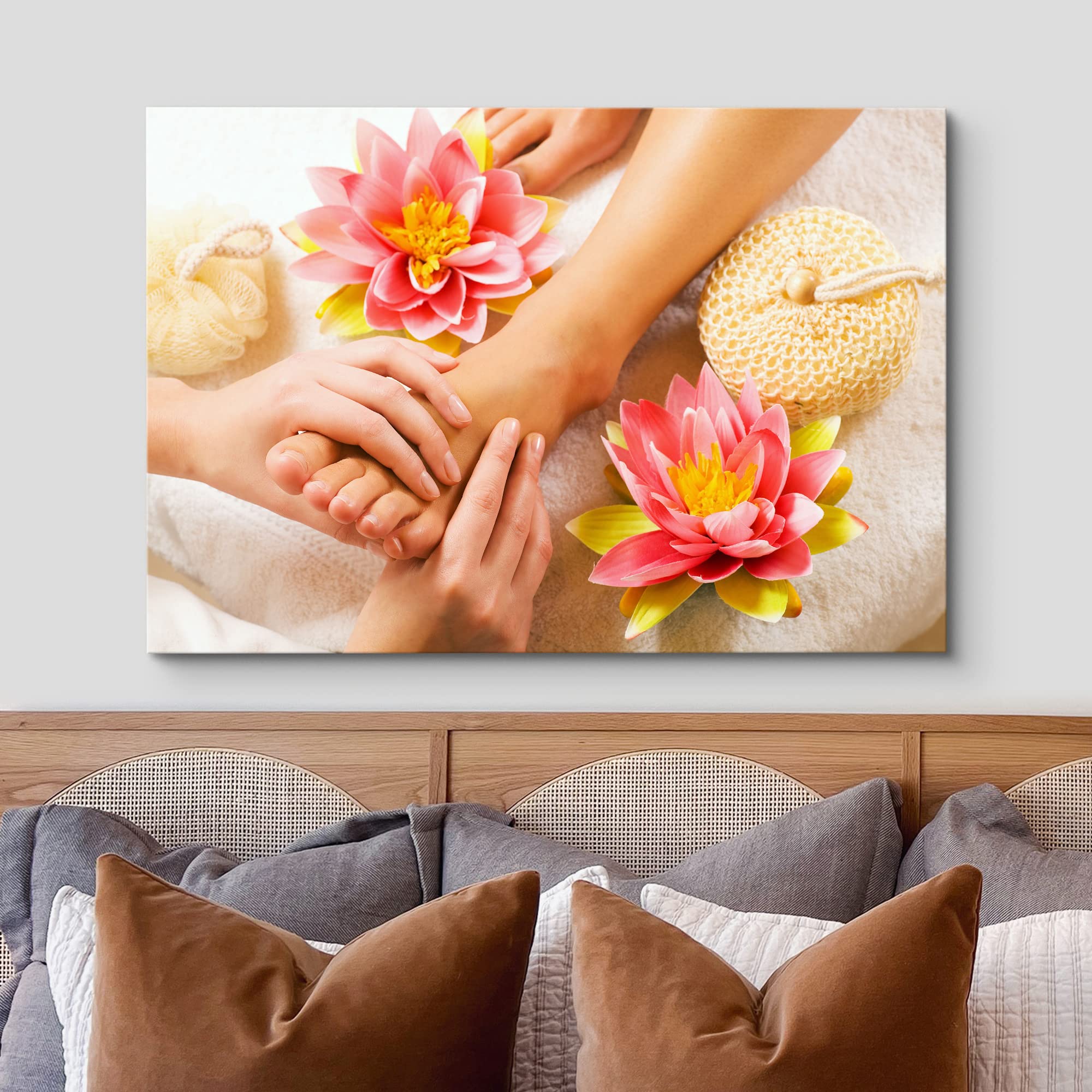 Wall26 Canvas Print Wall Art Pink Water Lily Flower Foot Massage Meditation Spa Nature Wilderness Photography Realism Rustic Lan