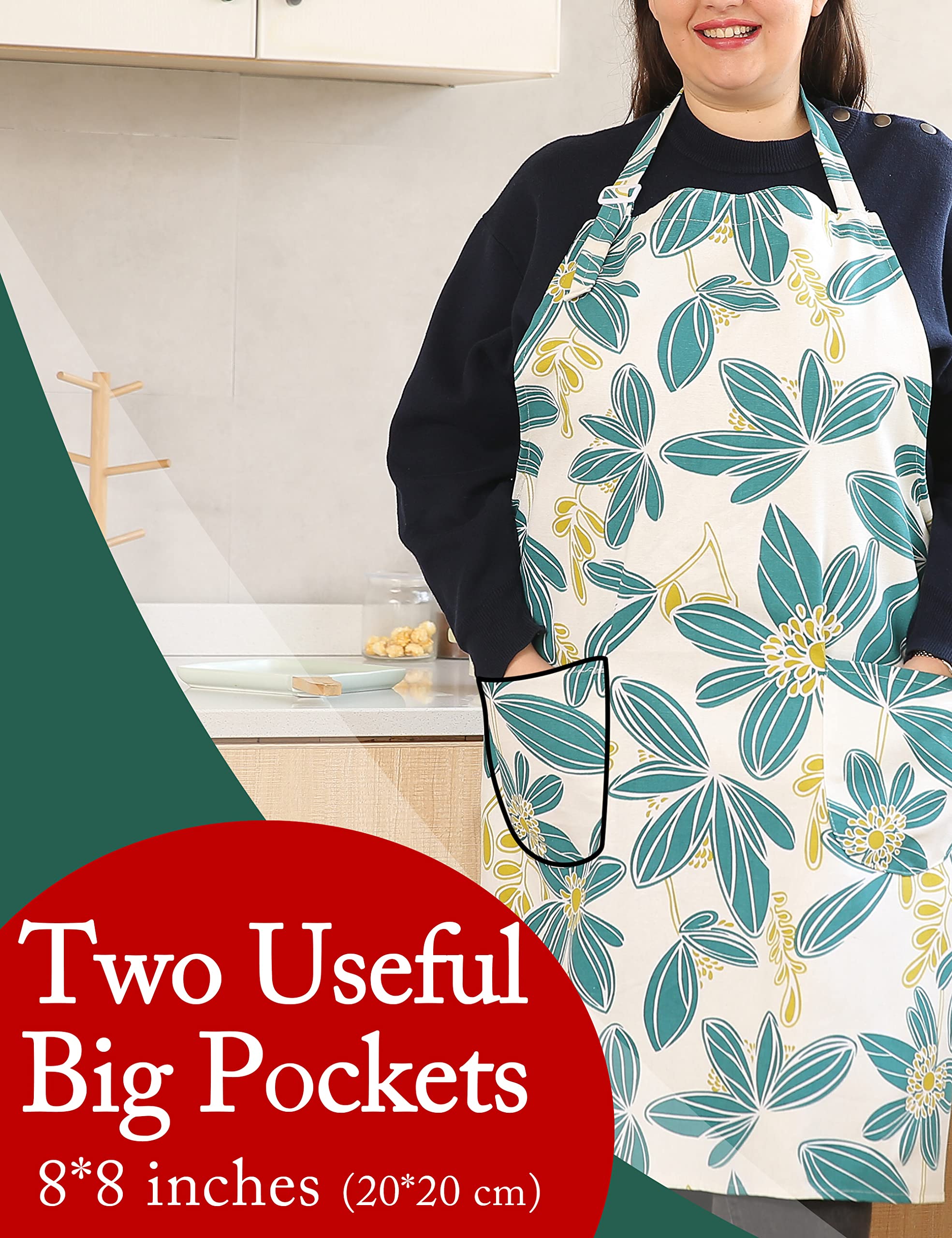 Cotton Linen Baking Plus Size Aprons For Women With Pockets Kitchen Cooking 2X-3X Pistil Petal