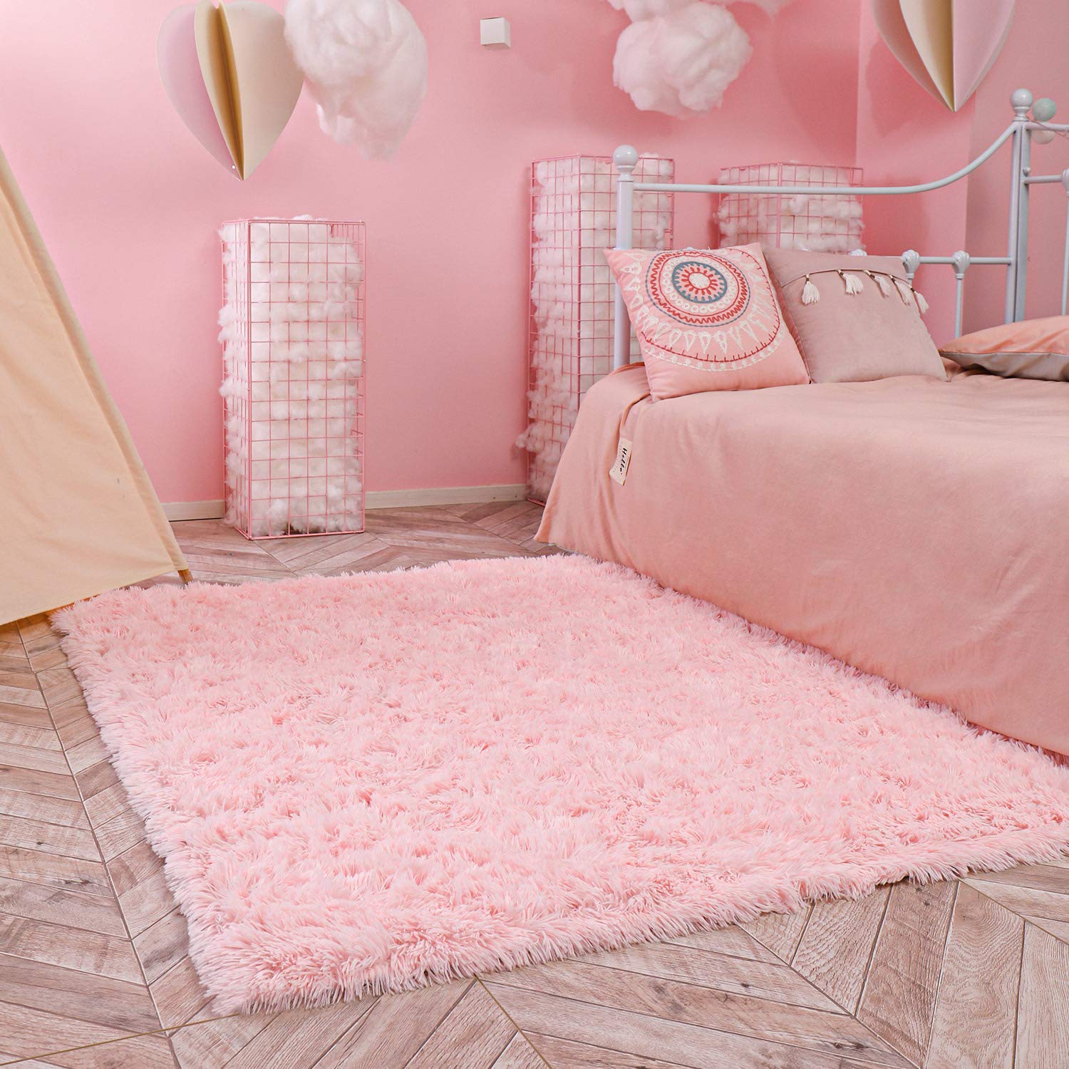 Ophanie Pink Area Rugs for Bedroom Girls, 6x9 Kids Fluffy Fuzzy Furry Shag Carpet, Plush Soft Cute Baby Shaggy Bedside Indoor Fl