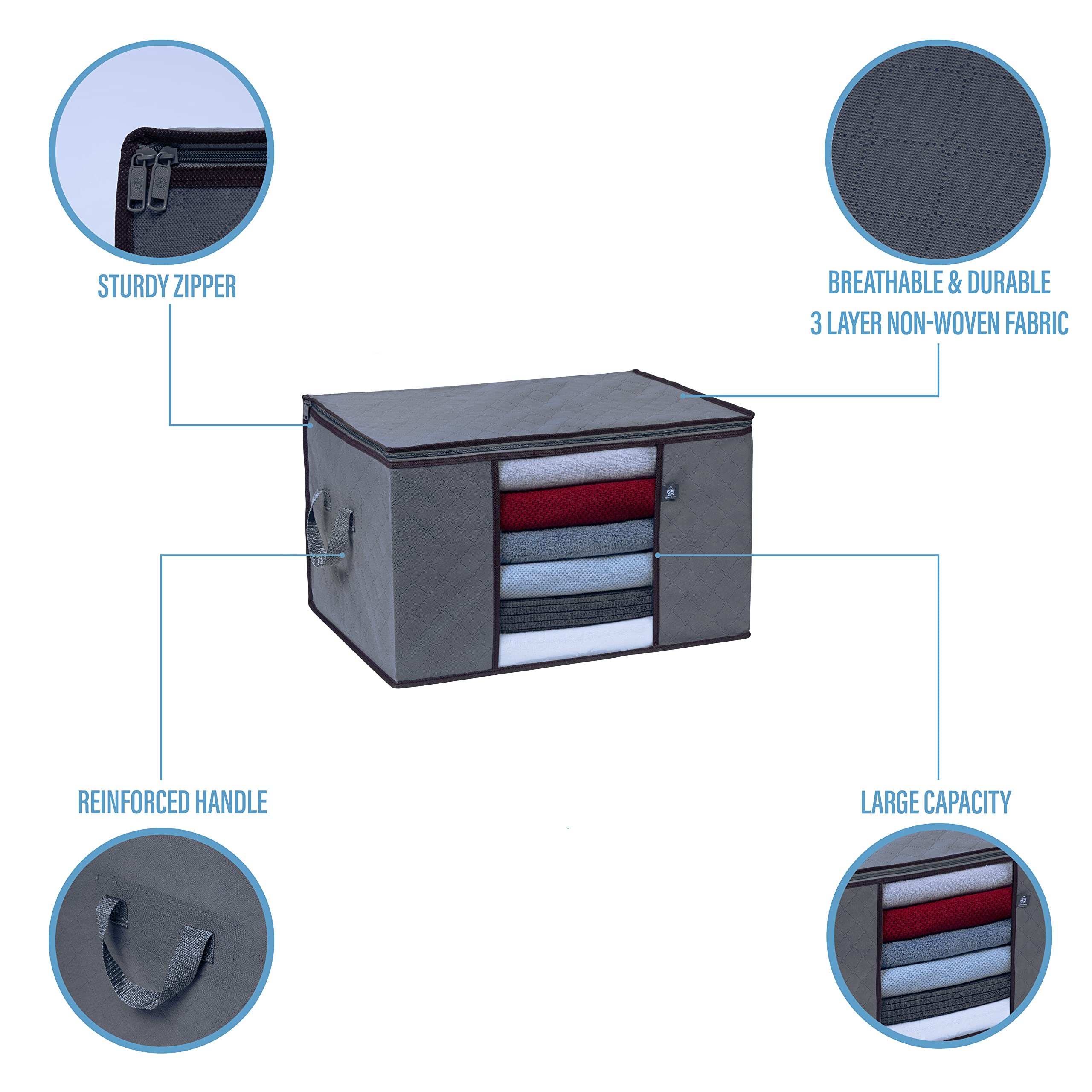 VENO 3 Pack Extra Large Clothes Storage Bag Organizer with Reinforced Handle Thick Fabric for Comforters, Blankets, Bedding, Fol